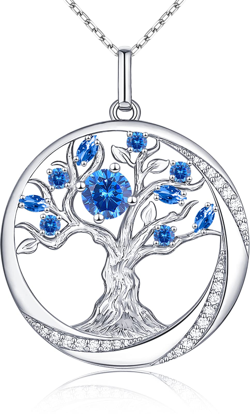 925 Sterling Silver Birthstone Necklace for Women - Tree of Life Pendant with Cubic Zirconia in Silver/Gold/Rose Gold | Meaningful Mother's Day Gift from Daughter or Son | Perfect Jewelry Gift for Mom, Grandma, Wife | Ideal for Birthdays, Anniversaries & Special Occasions