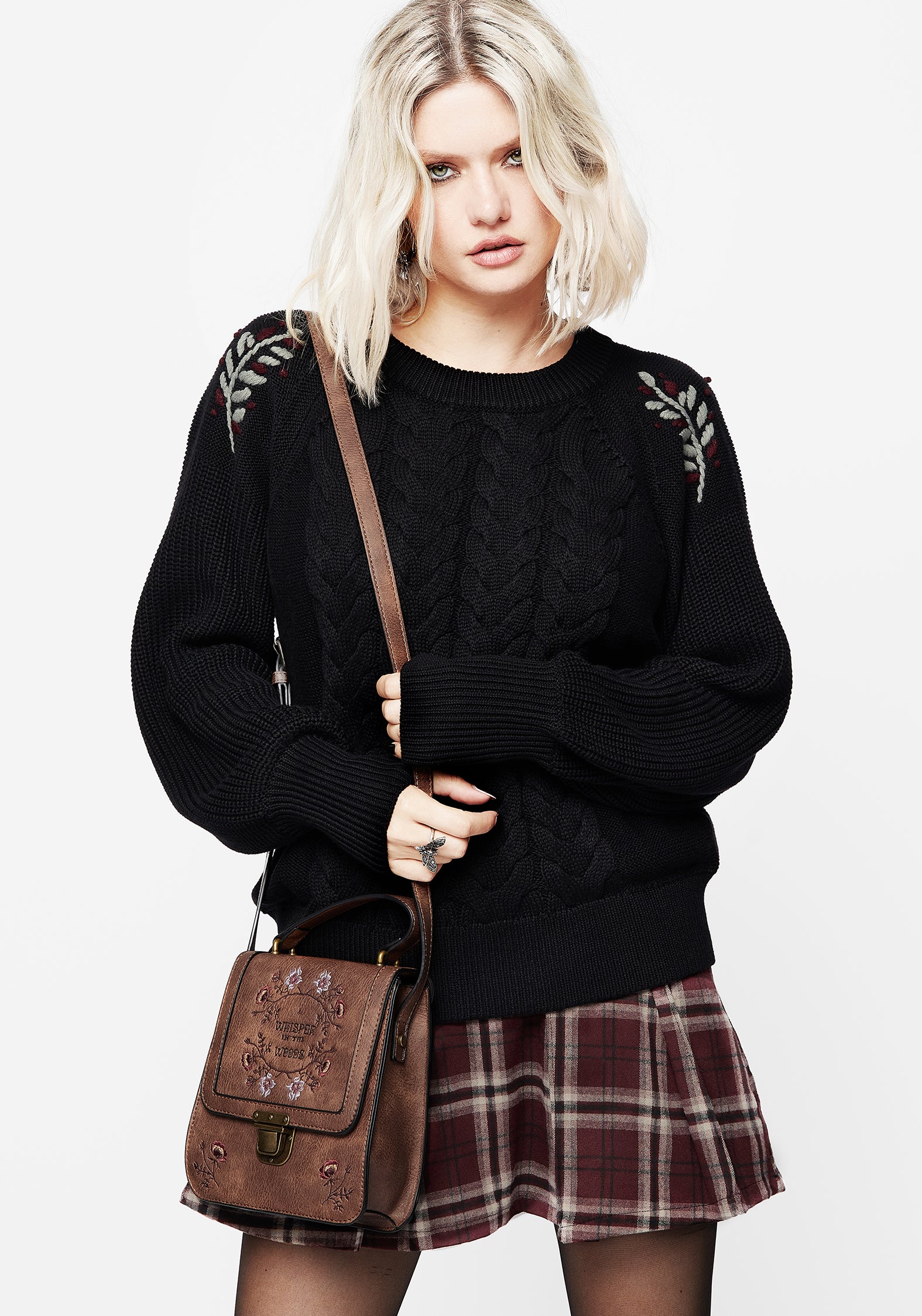 Patrice Embroidered Cable Knit Sweater for Women - Cozy Winter Pullover with Floral Design - Perfect for Casual Outfits & Holiday Gatherings