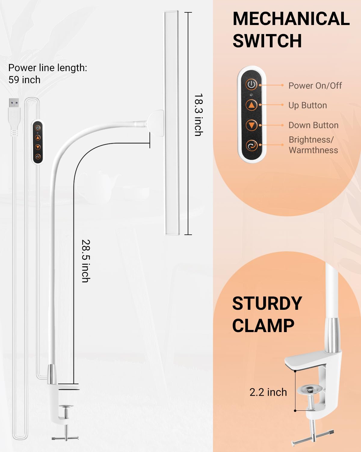 LED Desk Lamp with Clamp - 18W Eye-Caring Gooseneck Light, 30 Adjustable Lighting Modes for Home Office, Study & Workbench | Perfect for Reading, Working & Crafting