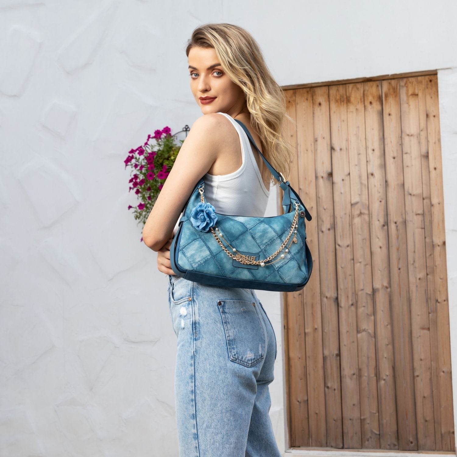 Blue Flower Shoulder Bag for Women - Stylish Crossbody Purse with Adjustable Strap, Perfect for Daily Use, Shopping & Travel