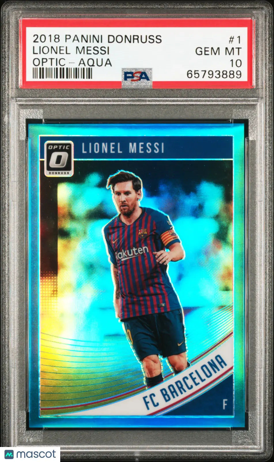 2018 Panini Donruss Optic Lionel Messi Aqua PSA 10 /149 #1 - Rare Soccer Trading Card for Collectors & Investors - Perfect for Display, Trading, and Sports Memorabilia Collections