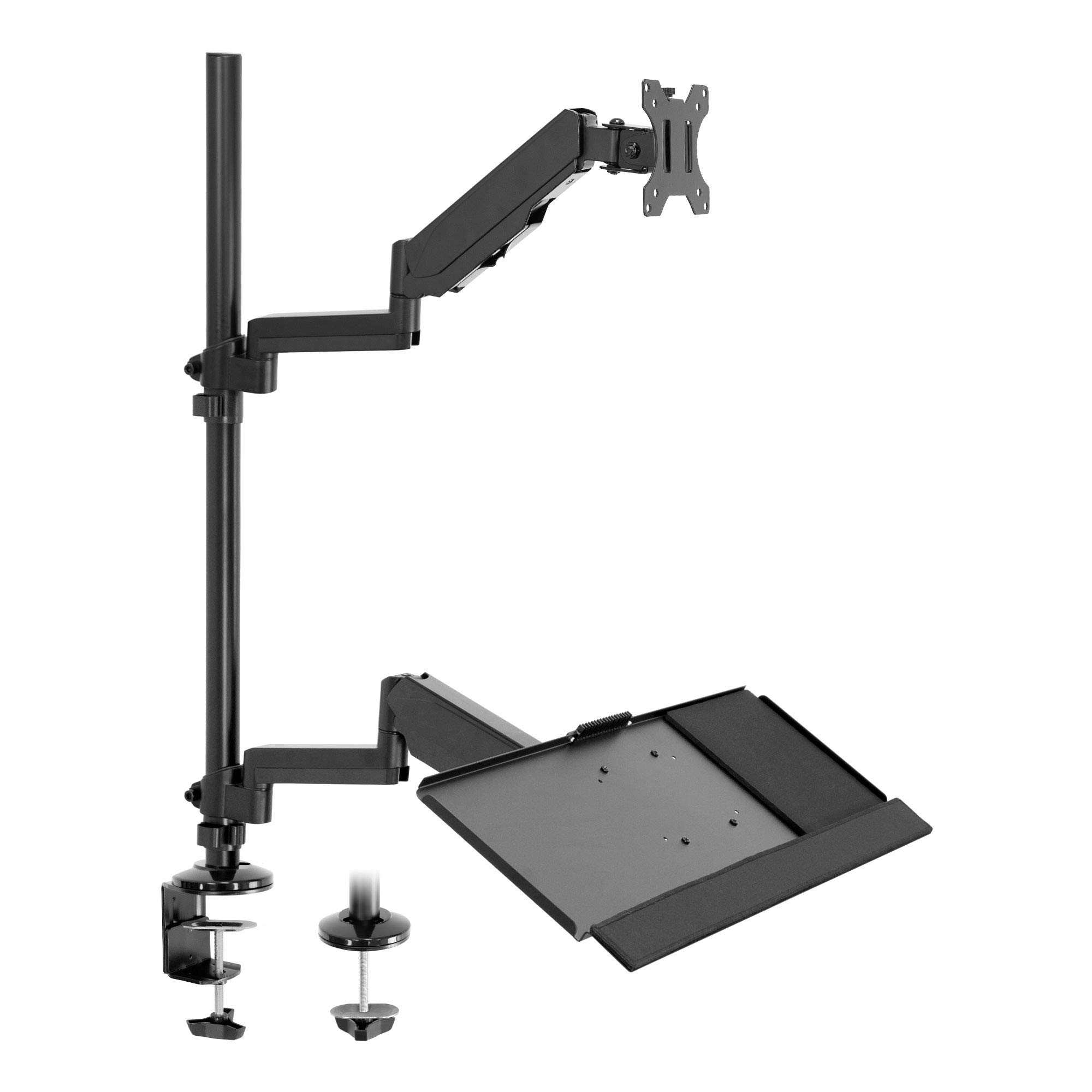 MOUNT-IT! Adjustable Standing Desk Monitor Mount for 32 Inch Screens - Full Motion Articulating Arm with Keyboard Tray & Cable Management - Ergonomic Black Workstation Solution for Home Office, Gaming & Productivity Setup