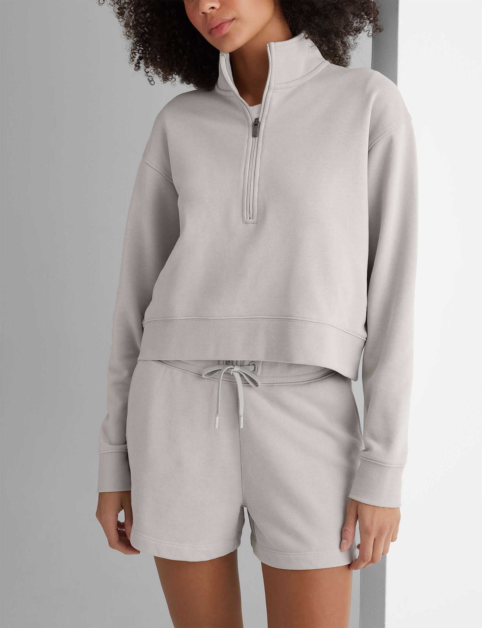 Women's French Terry Half Zip Pullover & Shorts Set - Cozy Lounge Wear for Home, Gym, and Casual Outings