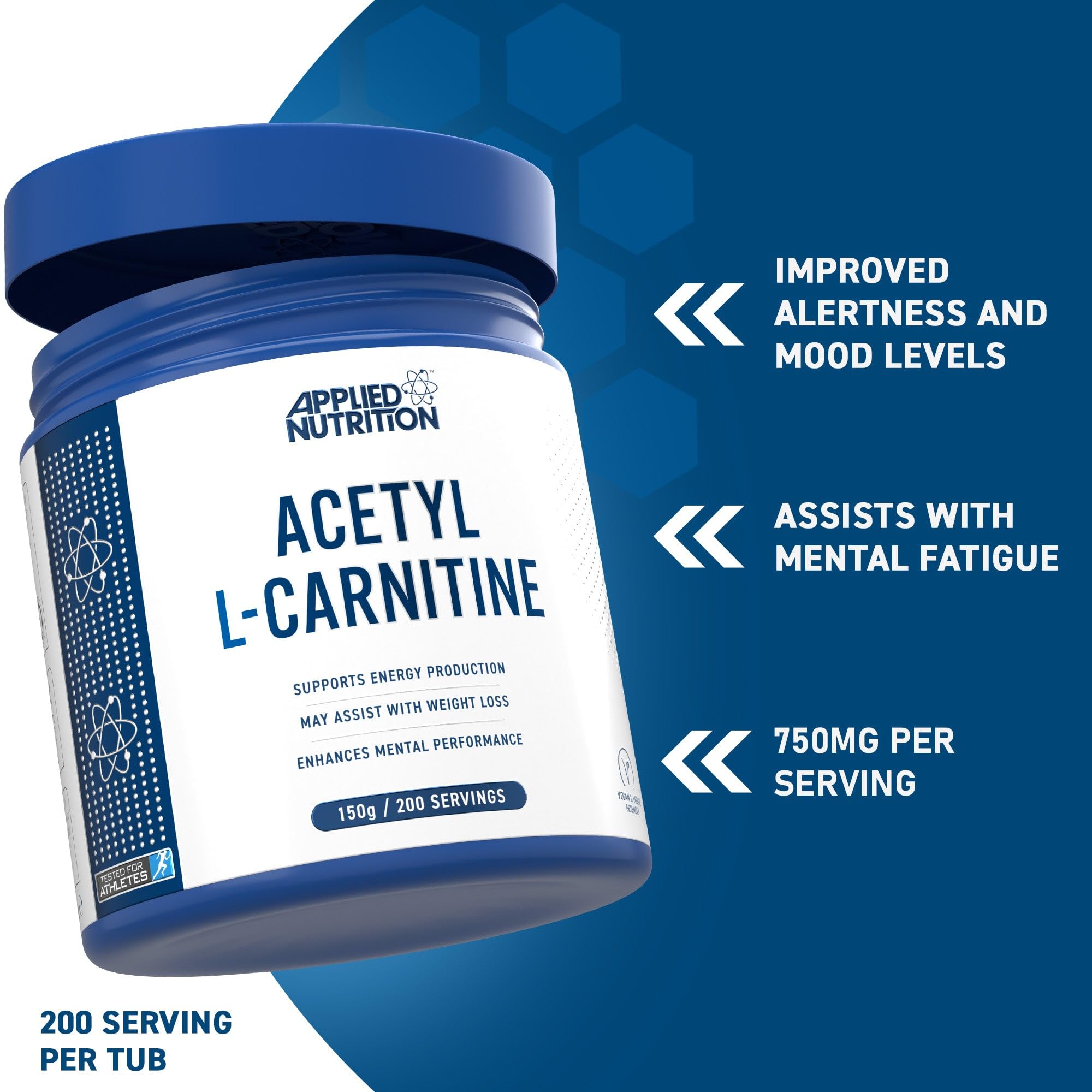 Applied Nutrition Acetyl L Carnitine Supplement - Premium ALCAR for Energy, Weight Management & Brain Function - Ideal for Fitness, Keto Diet & Cognitive Support