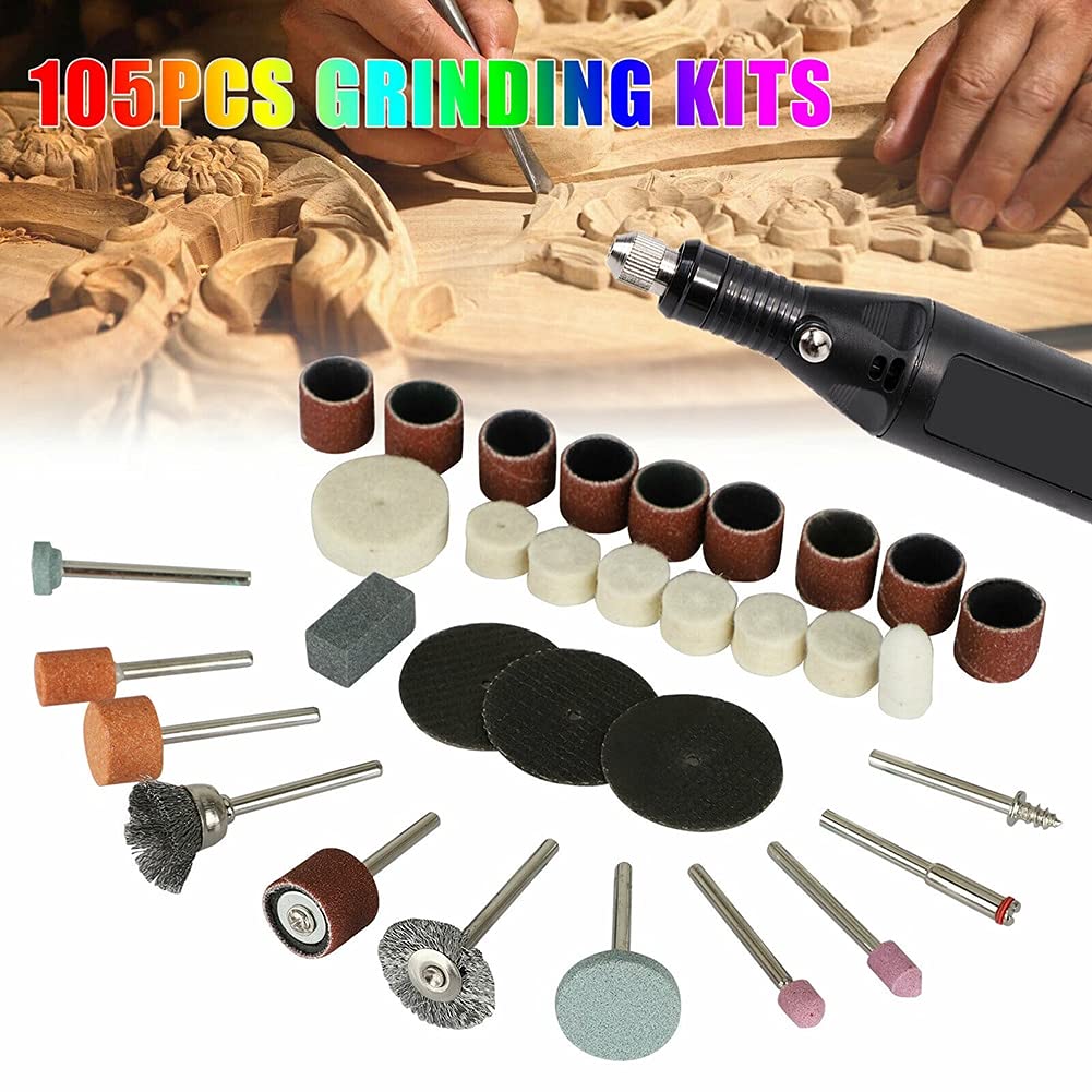 105pcs Mini Electric Drill Grinder Rotary Tool Accessory Bit Set - Grinding, Sanding, Polishing Disc Wheel & Cutter Drill Bits for DIY Crafts, Jewelry Making & Home Repair Projects