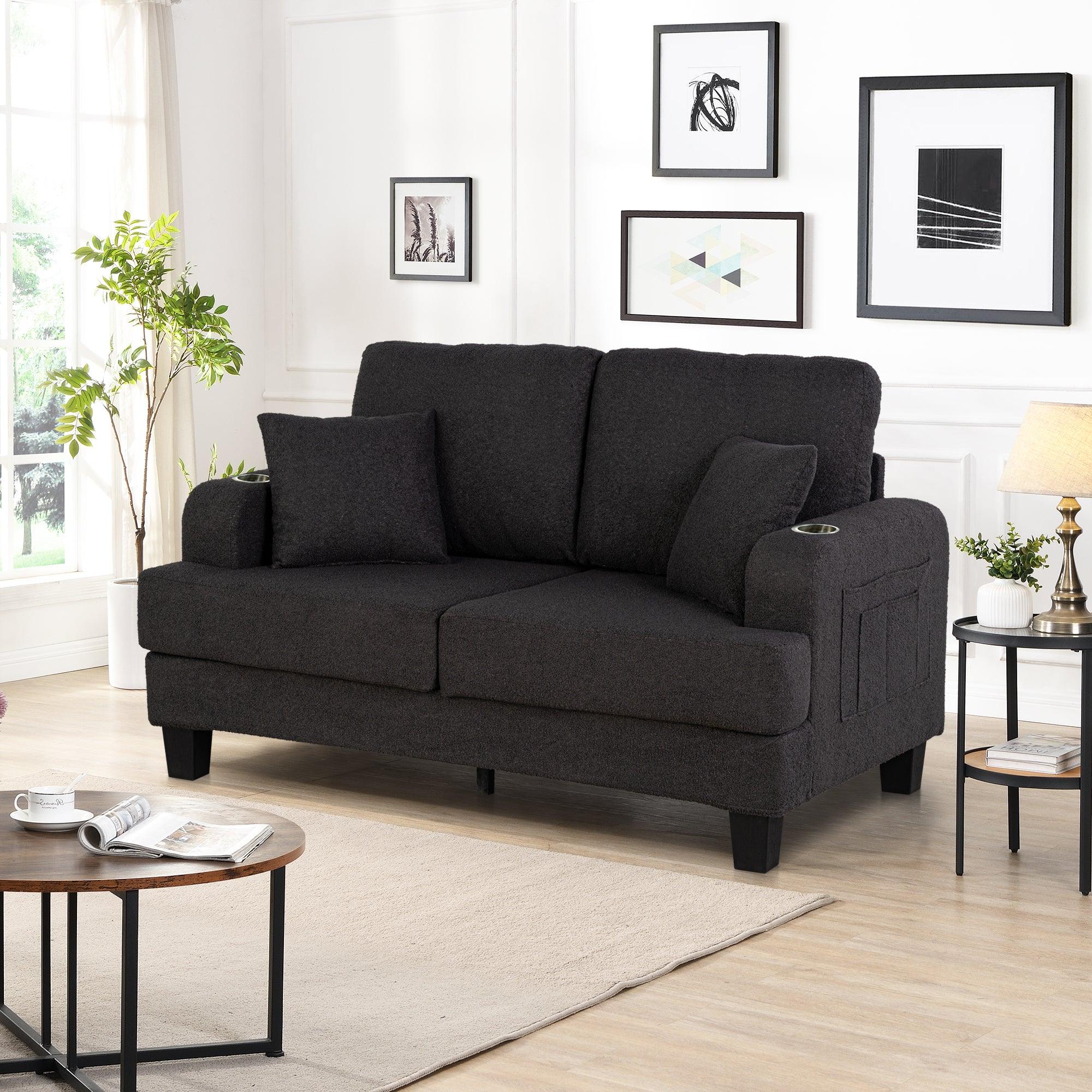Dark Gray 3-Piece Sofa Set with Storage Ottoman & USB Charging - Modern Living Room Furniture for Small Spaces, Perfect for Apartments, Dorms and Cozy Homes