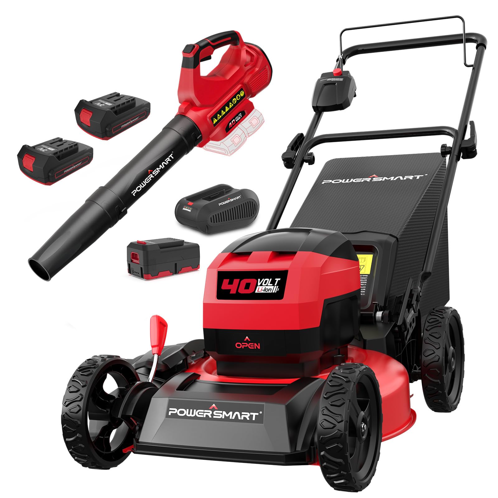 PowerSmart 40V 17-Inch Cordless Lawn Mower with 4.0Ah Battery & 40V Cordless Leaf Blower Combo Set - Perfect for Effortless Lawn Care and Yard Maintenance
