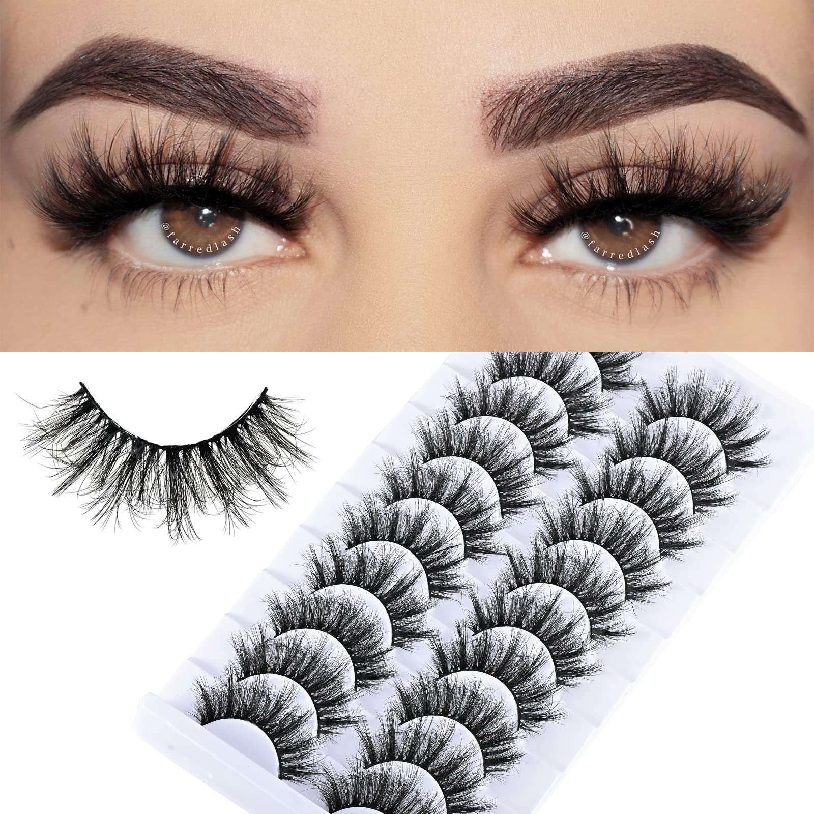FARRED Natural Short False Eyelashes - 10 Pairs Wispy Mink Lashes for Fluffy Volume & Natural Look | Cruelty-Free Fake Eyelash Strips for Everyday Wear, Date Night & Special Occasions