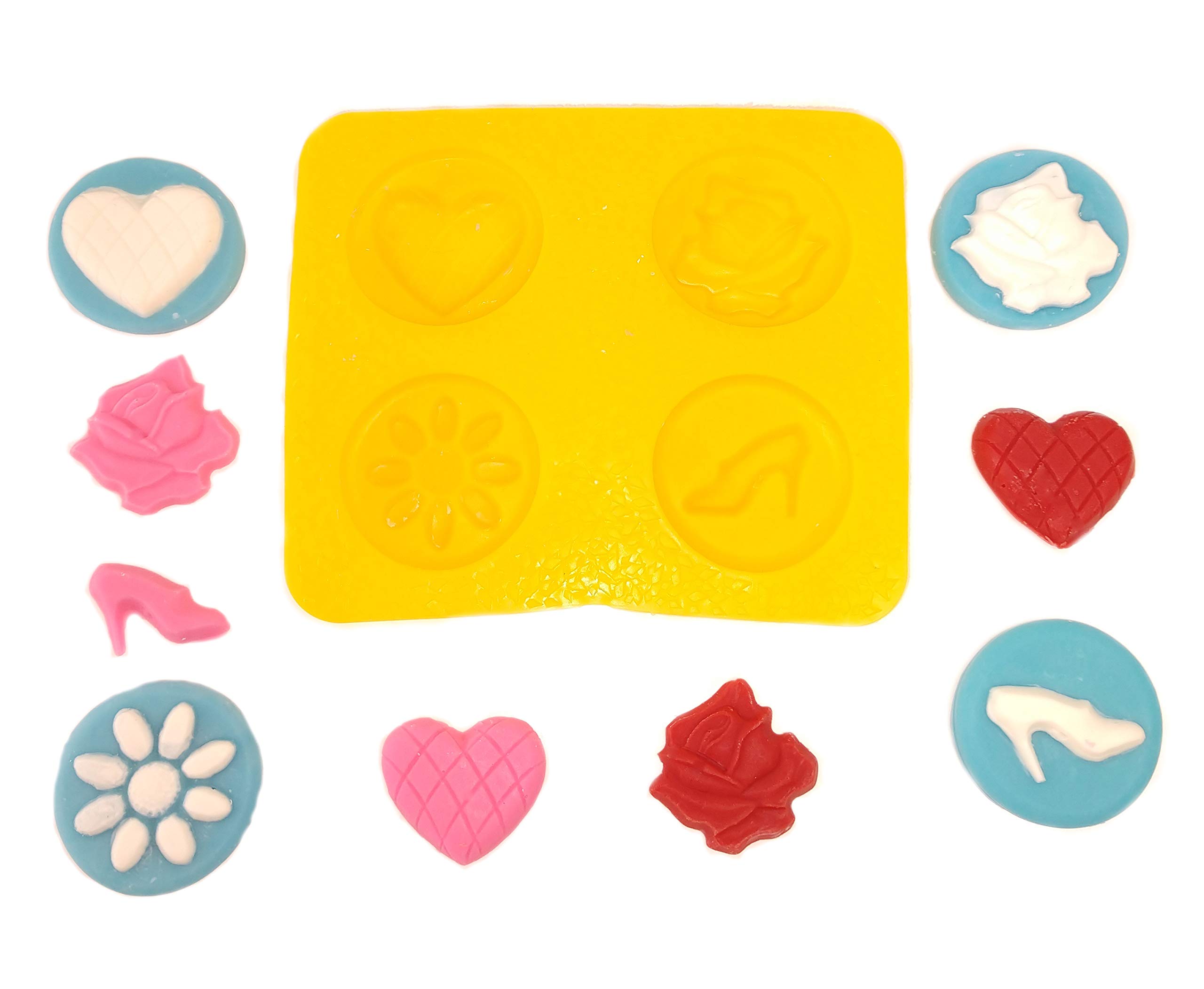 4-Cavity Flexible Silicone Mold Set - Rose, Heart, Daisy & Shoe Shapes for Cream Cheese Mints, Chocolate, Fondant, Candy Making | Perfect for Bridal Showers, Baby Showers, Birthday Parties & DIY Desserts