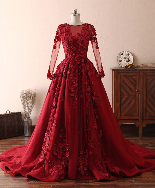 Elegant Burgundy Lace Satin Long Prom Dress for Women - Formal Evening Gown for Homecoming, Wedding, and Special Occasions