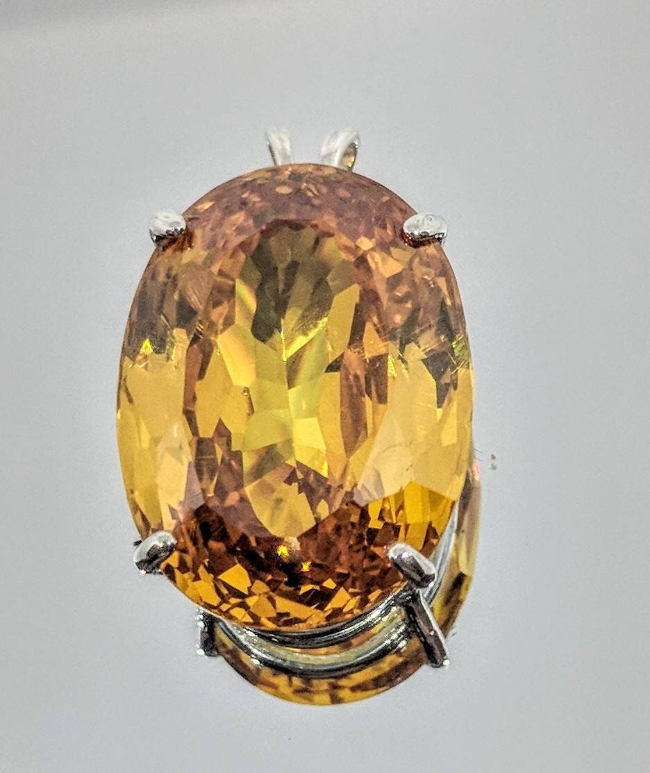 Natural Golden Citrine Pendant - Solid Sterling Silver or 14K White/Yellow/Rose Gold - Large Oval Solitaire VVS Eye-Clean Gemstone for Necklace Jewelry - Perfect for Weddings, Anniversaries & Special Occasions