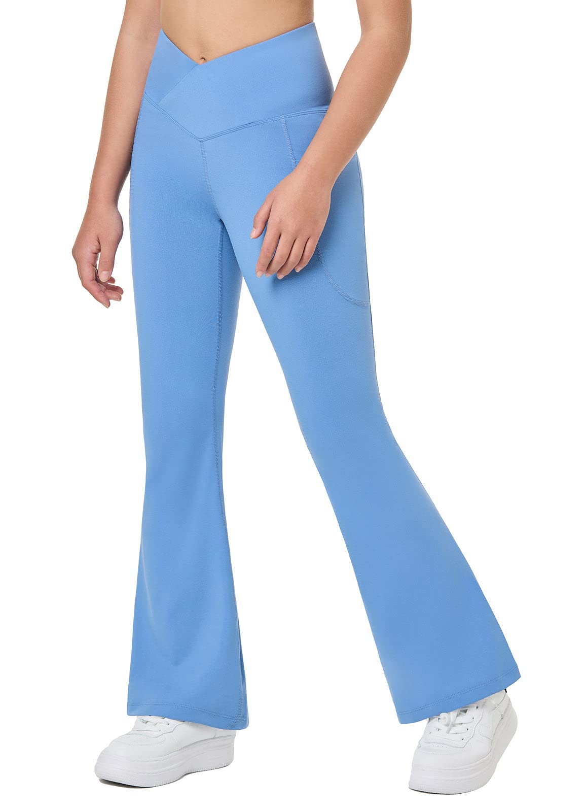 Baleaf Girls' High Waisted Bootcut Yoga Pants - Flare Leggings with Pockets for Dance, Kids Bell Bottoms - Perfect for Yoga, Dance Class & Casual Wear