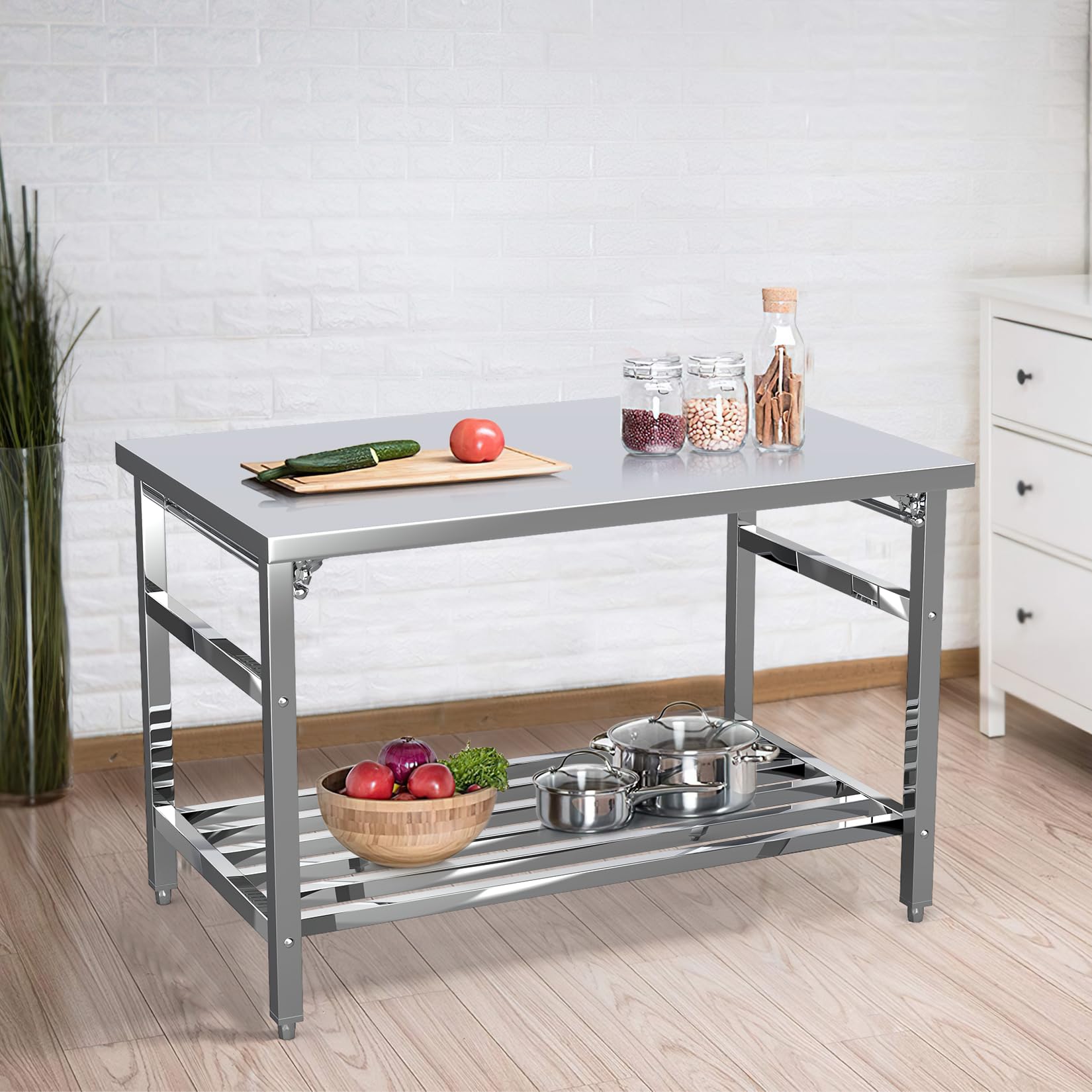 Stainless Steel Commercial Work Table - Heavy Duty Folding Food Prep Table for Restaurant Kitchen | Durable & Easy to Clean for Catering, Bakery & Food Service