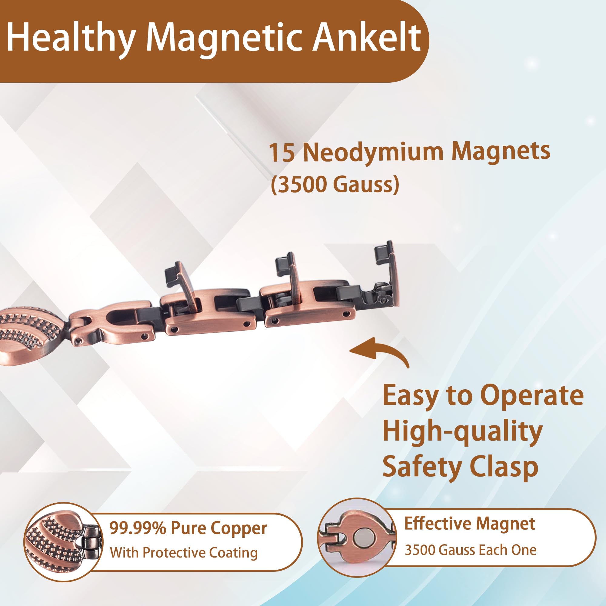 MagVIVACE Copper Magnetic Anklet for Women - Arthritis & Joint Pain Relief - Therapeutic Magnetic Bracelet with Healing Magnets (Copper) - Perfect for Daily Wear & Active Lifestyle