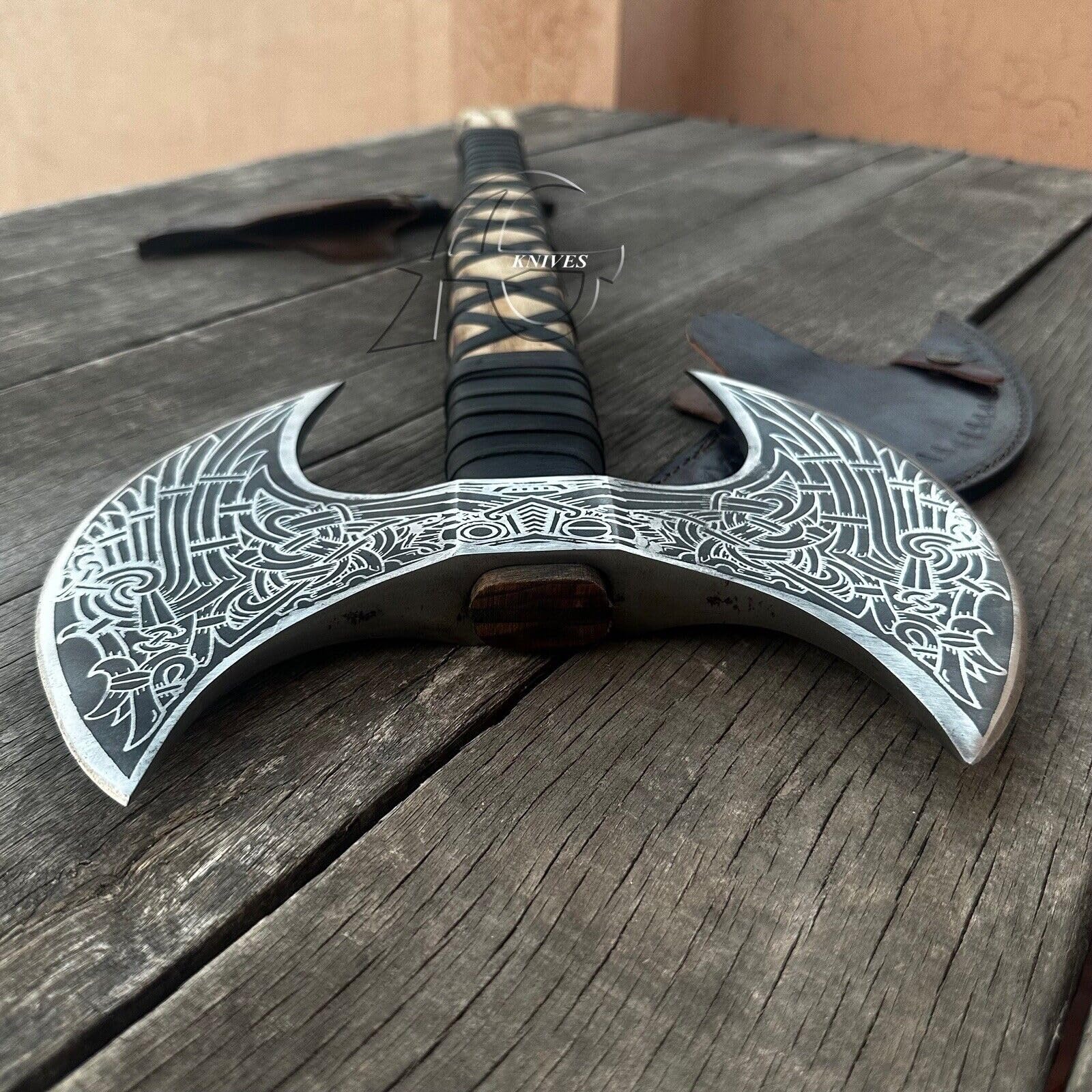 MDM-Ax106 24'' Double Headed Viking Battle Axe - High Carbon Steel Dual Edge Axe with Rosewood Handle | Perfect for Historical Reenactments, LARPing, and Unique Christmas Gifts