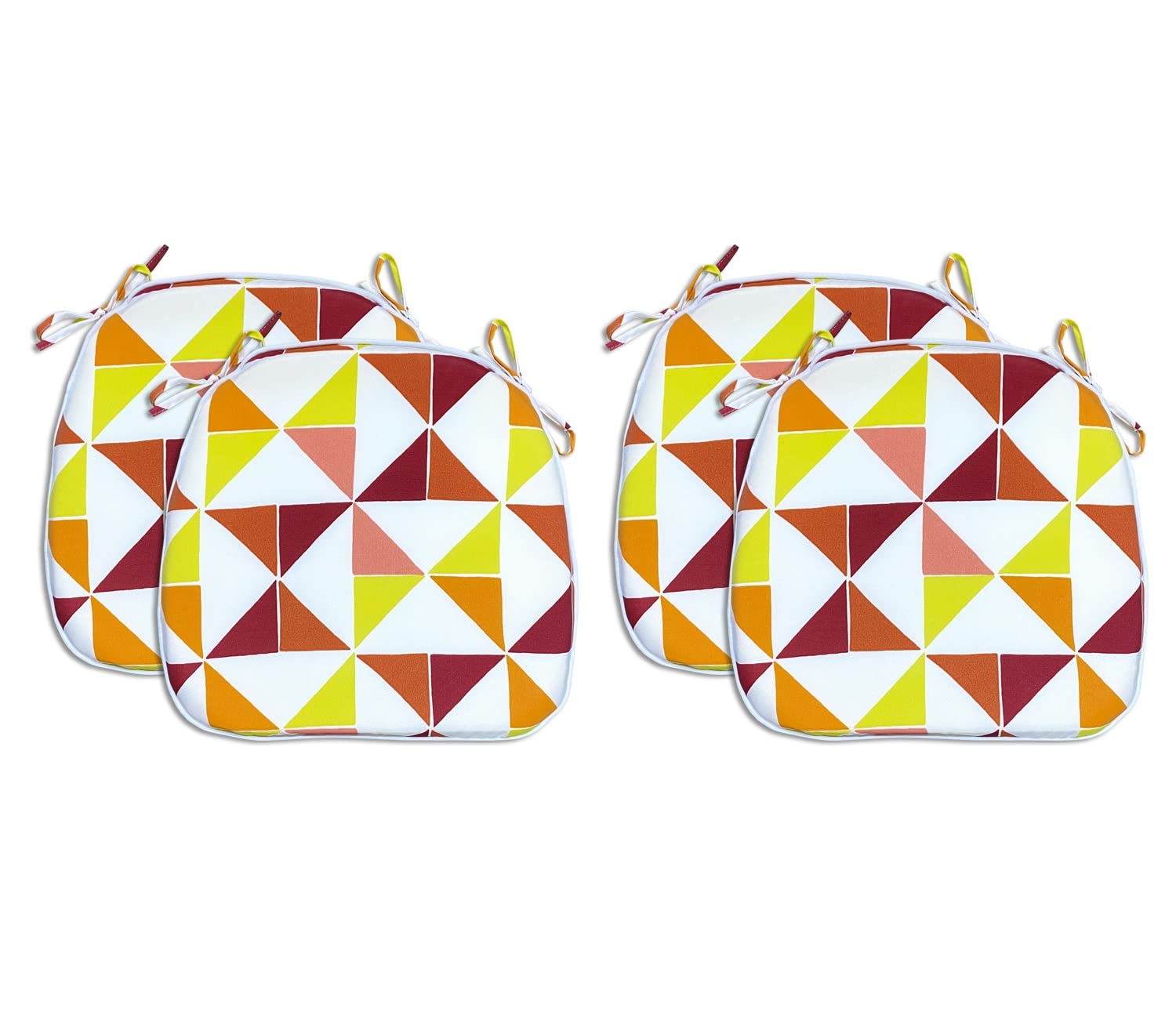 Fabritones Outdoor Chair Cushions - Set of 4 Orange Triangular Patio Seat Cushions with Ties (16x17 Inch) - Waterproof & UV Resistant for Garden, Poolside & Deck Furniture