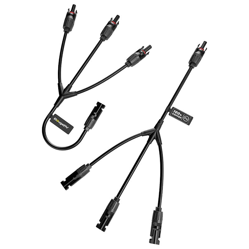 BougeRV 1 to 3 Solar Panel Parallel Connectors Kit - Waterproof Solar Cable Wire for RV, Boat, Off-Grid Power System - Perfect for Camping, Emergency Backup & Outdoor Adventures
