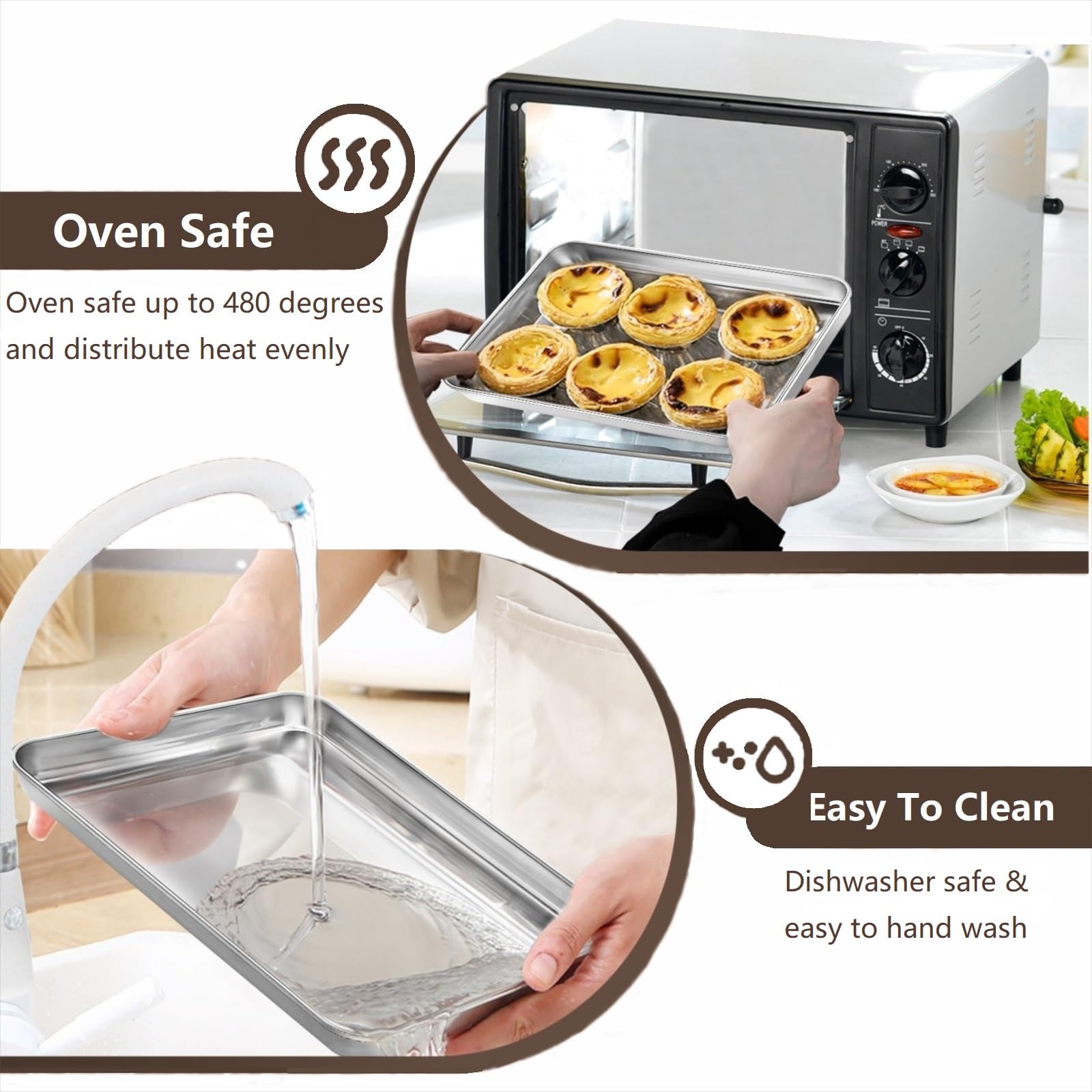 Premium Stainless Steel Cookie Baking Sheets Set - 12 Inch & 10 Inch Nonstick Baking Pans for Oven, Toaster Oven - Dishwasher Safe, Rust Resistant with Mirror Finish - Perfect for Cookies, Pastries, Roasting Veggies & Family Baking