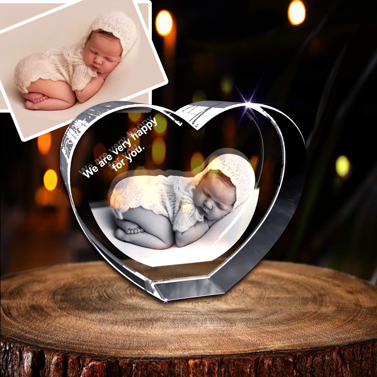 Personalized 3D Engraved Crystal Photo Gift for Birthday - Large Heart Shape (5 x 4.5 x 2.5 inches) | Unique Anniversary, Wedding, Valentine's Day Keepsake for Loved Ones