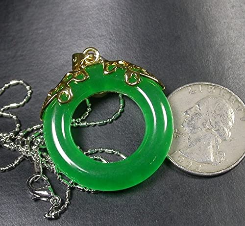 Gold Plated Chinese Icy Green Jade Pendant Circle Donut Necklace for Women - Elegant Jewelry Gift for Birthday, Anniversary & Special Occasions