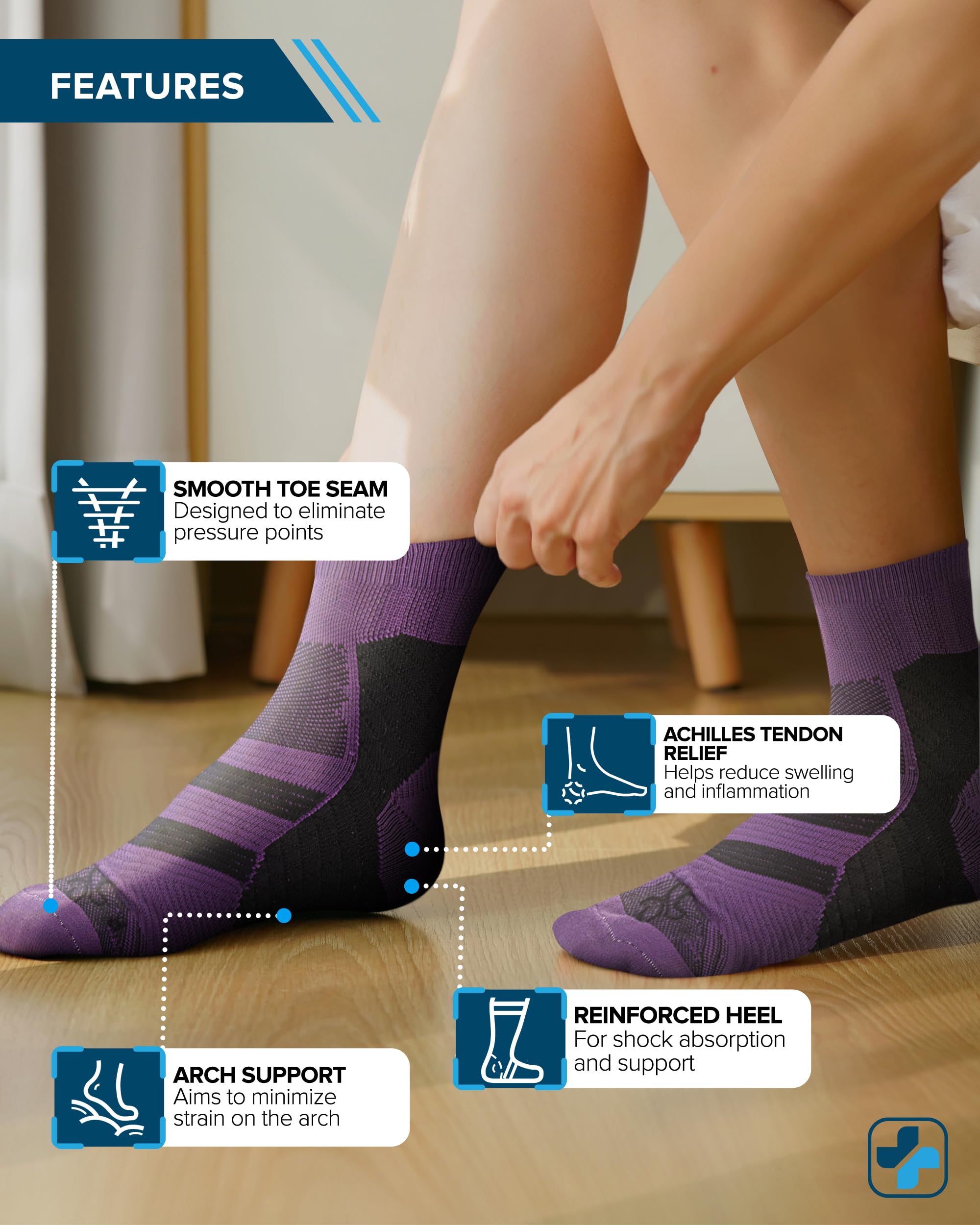 Doctor's Select Plantar Fasciitis Socks - 2 Pairs | Compression Socks for Foot Pain Relief & Arch Support | Plantar Fasciitis Treatment Socks for Running, Walking & Daily Comfort