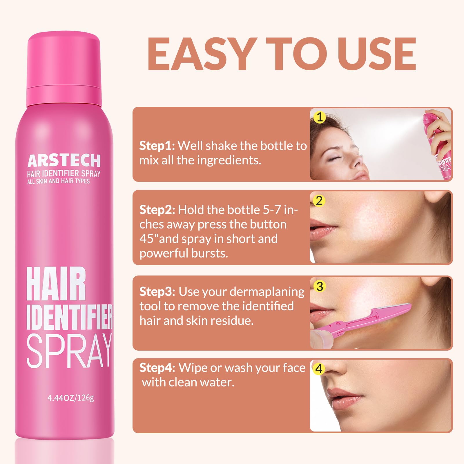 Best Dermaplaning Spray & Razor Kit for Women - Hair Identifier Spray for Face Shaving, Skin & Body Hair Removal with 4 Precision Razors - Perfect for Pre-Makeup Prep & At-Home Facial Care