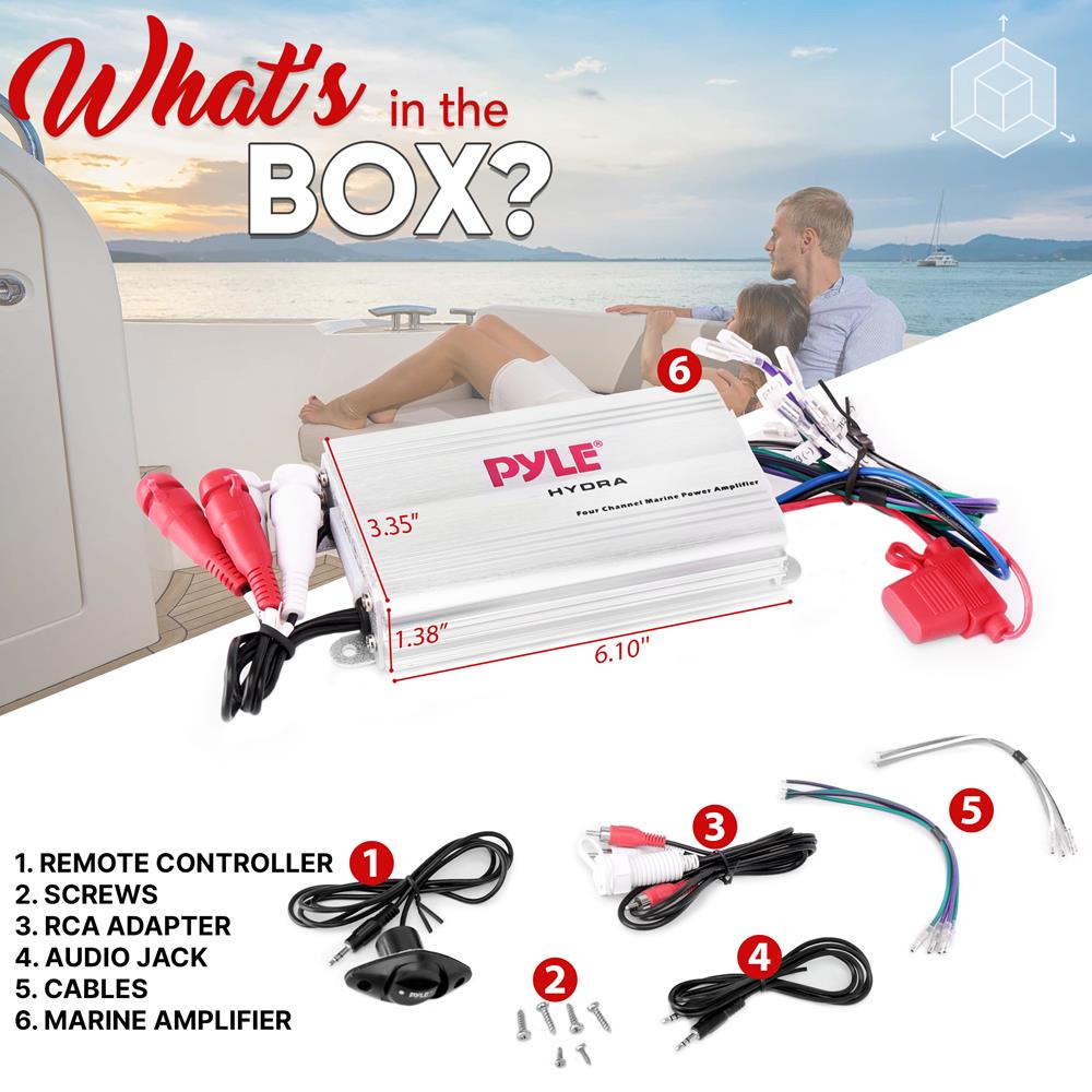 4 Channel Waterproof Marine Amplifier - High Power Audio for Boats, RVs, and Outdoor Adventures