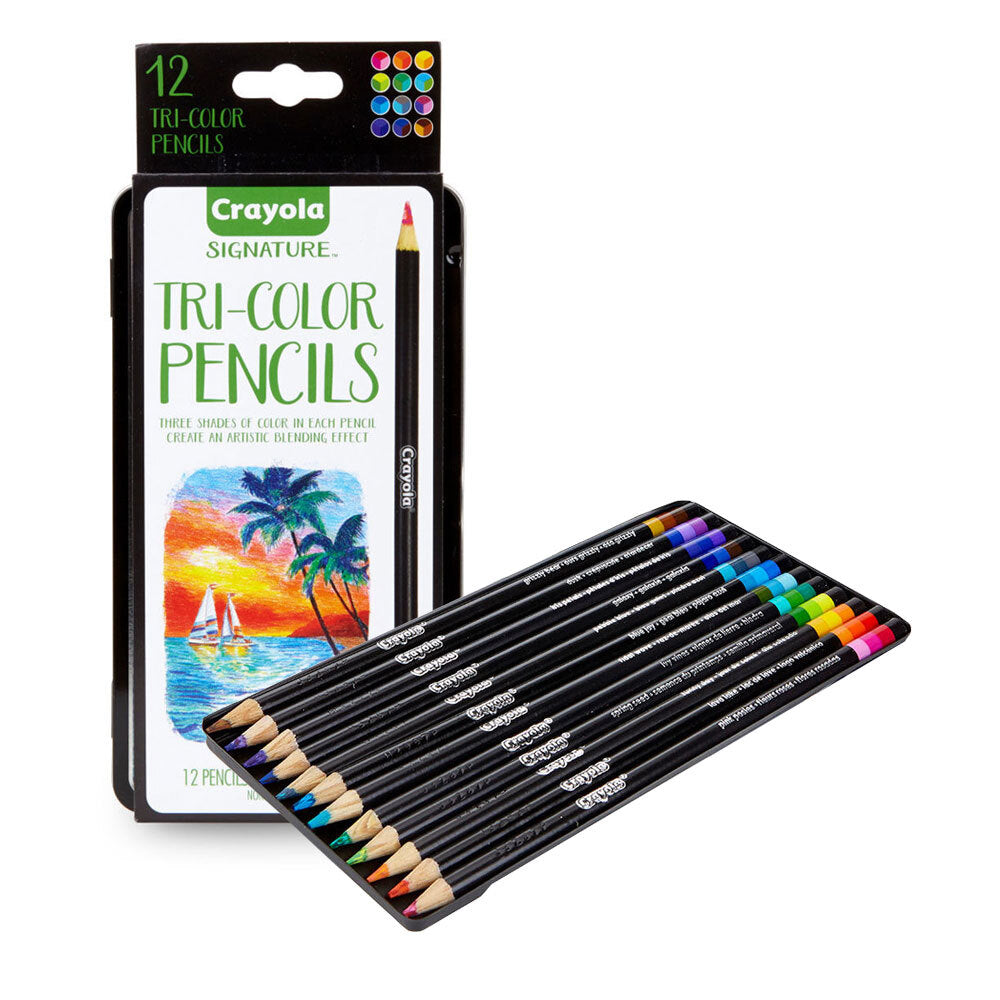 12-Piece Crayola Signature Tri-Color Colored Pencils Set for Kids Ages 9+ | Vibrant Art Supplies for Drawing, Sketching & School Projects