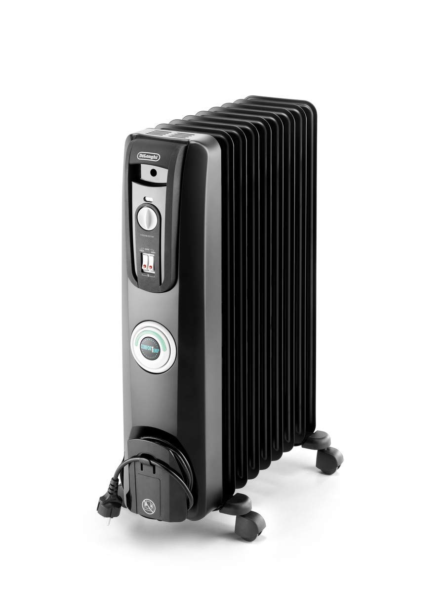 DeLonghi EW7707CBCA 1500W Oil-Filled Radiator Space Heater - Quiet, Adjustable Thermostat, 3 Heat Settings, Energy Efficient, Safety Features, Black - Perfect for Bedroom, Office & Home Heating