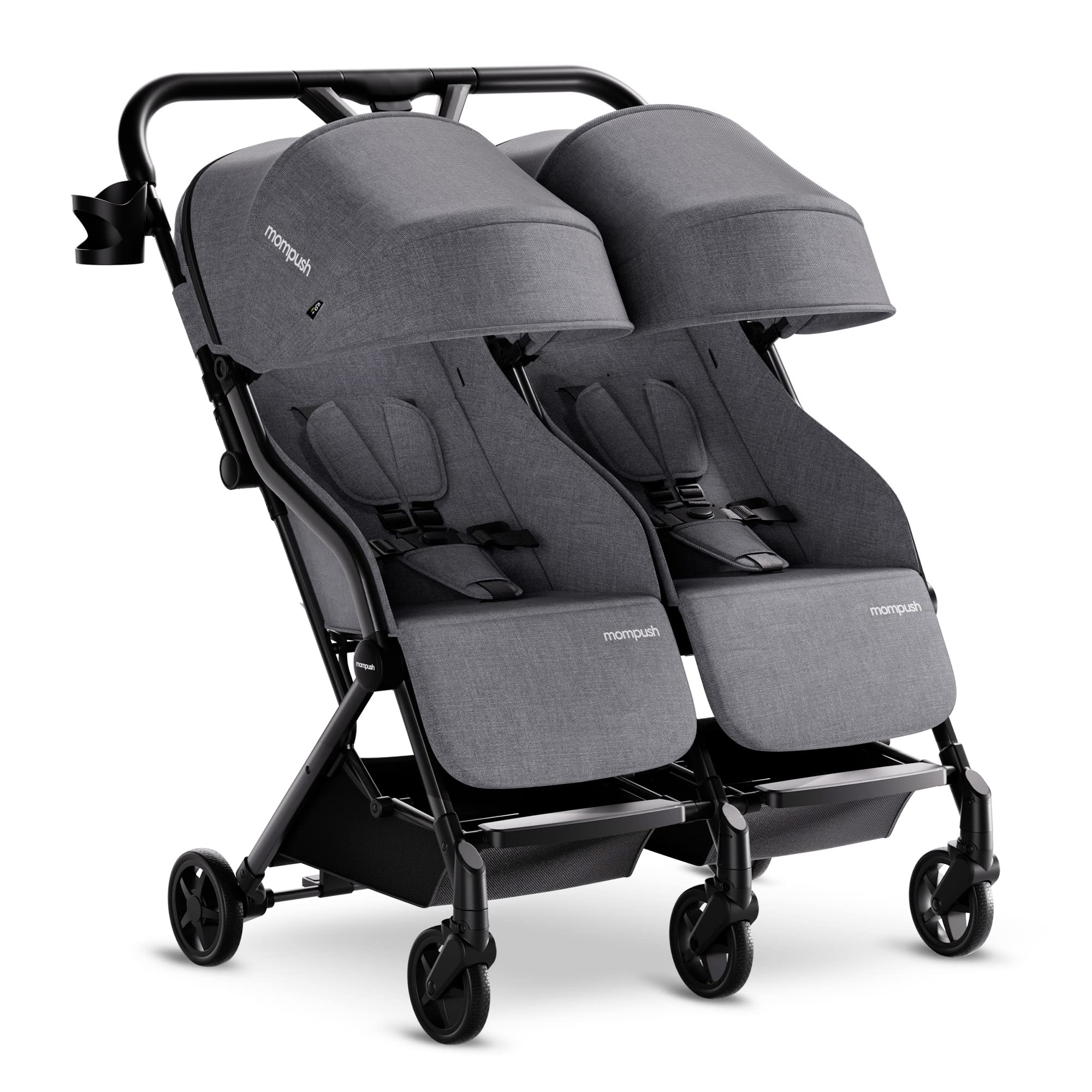 MomPush Lithe Double Ultralight Stroller - Lightweight Side by Side Twin Stroller with 2 Large Reclining Seats & Easy Fold | Perfect for Travel, Shopping & Outdoor Adventures with Twins