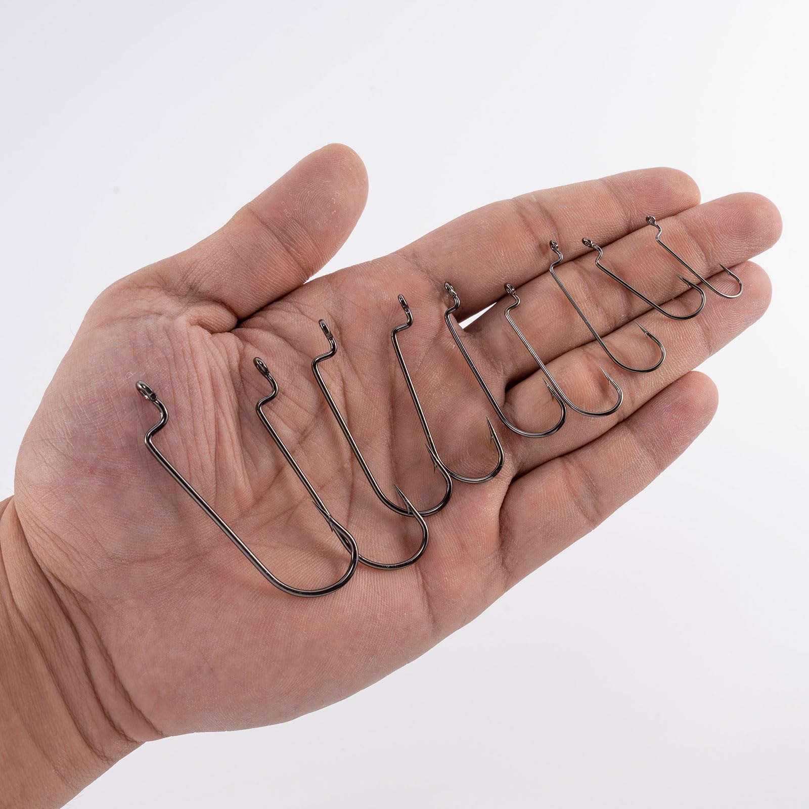 Dr.Fish 100 Pack Offset Worm Hooks for Bass Fishing - EWG Round Bend Hooks for Carolina/Texas Rig - Freshwater Fishing Gear