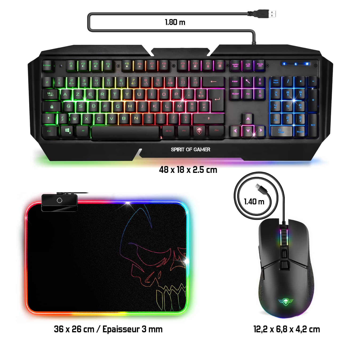 Spirit of Gamer - Ultimate 500 RGB Gaming Bundle for PC/Xbox/PlayStation - Mechanical Gaming Keyboard with Aluminum Frame & Anti-Ghosting, 6400 DPI 7-Button Gaming Mouse, RGB Mouse Pad - Perfect for Esports, Streaming & Professional Gaming Setup