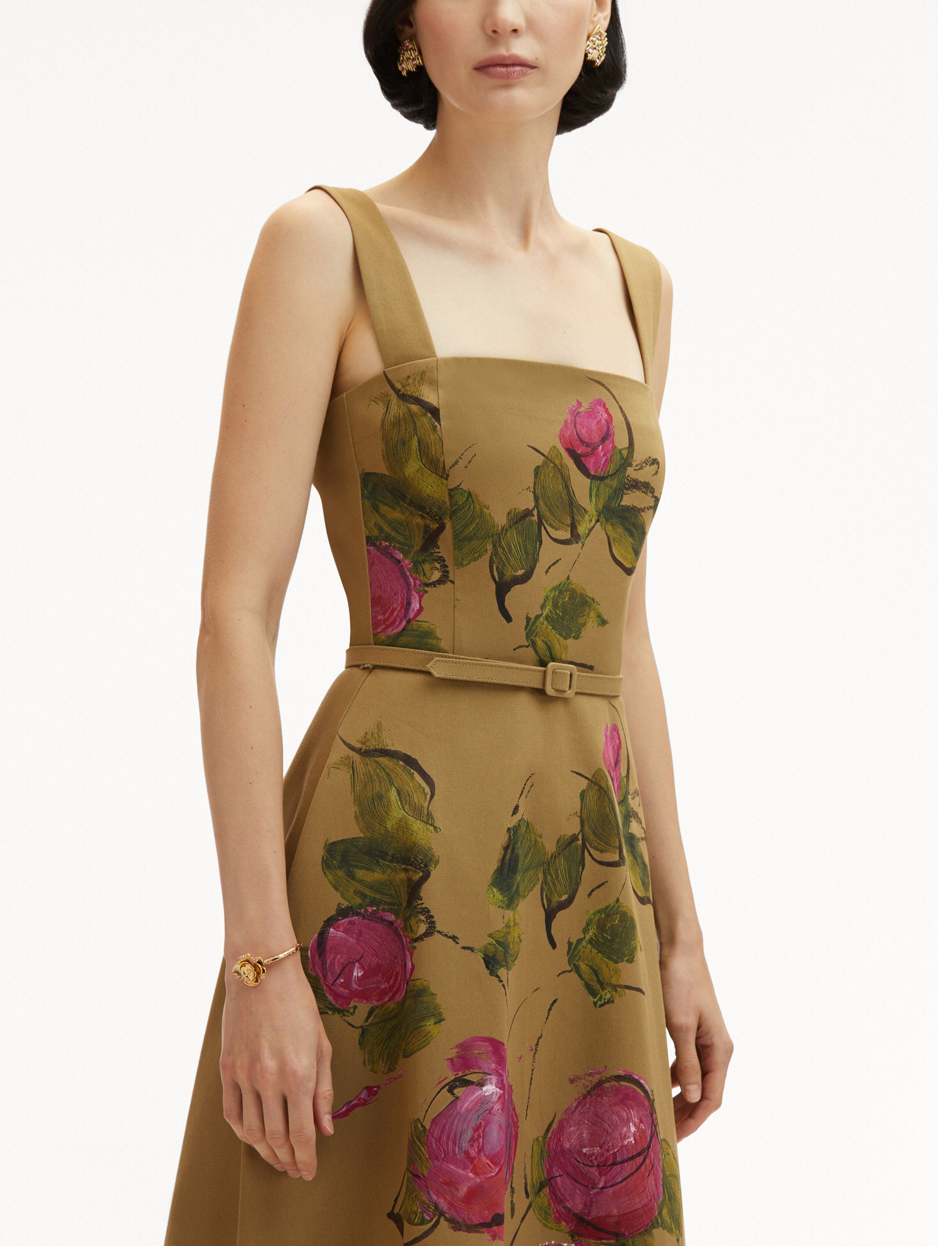 Painted Roses Cotton Twill Dress - Floral Print Summer Dress for Women, Perfect for Garden Parties & Date Nights