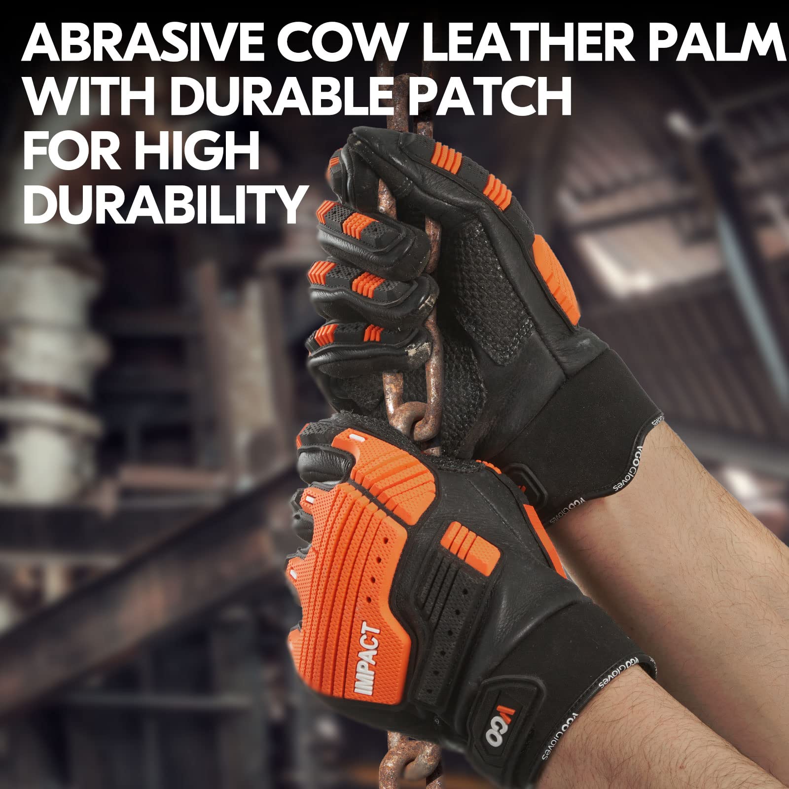 Heavy Duty Leather Work Gloves for Mechanics - Waterproof, Impact & Vibration Resistant Safety Gloves (CA7722WR) - Ideal for Construction, Automotive Repair & Outdoor Work