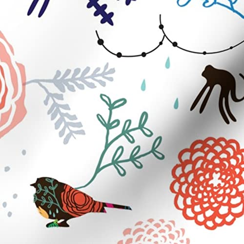 Jungle Flowers Elephant Cheetah Bird Monkey Lion Whimsical Floral Printed Minky Fabric - Soft Fat Quarter for Sewing Baby Blankets, Quilt Backing & Plush Toys - Perfect for Nursery Decor, DIY Projects & Gift Making