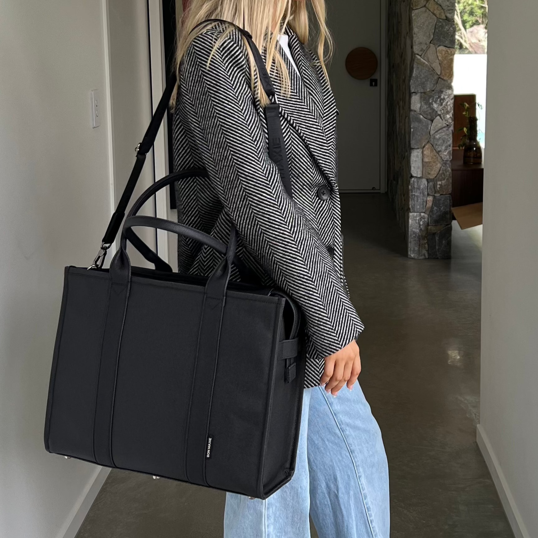 Large Bon Vivant Structured Tote Bag - Stylish Black Leather Handbag for Women | Perfect for Work, Travel & Everyday Use