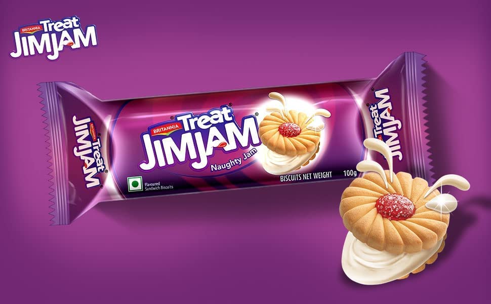 Britannia Jim Jam Biscuits 100g - Breakfast & Tea Time Snacks (Pack of 18)