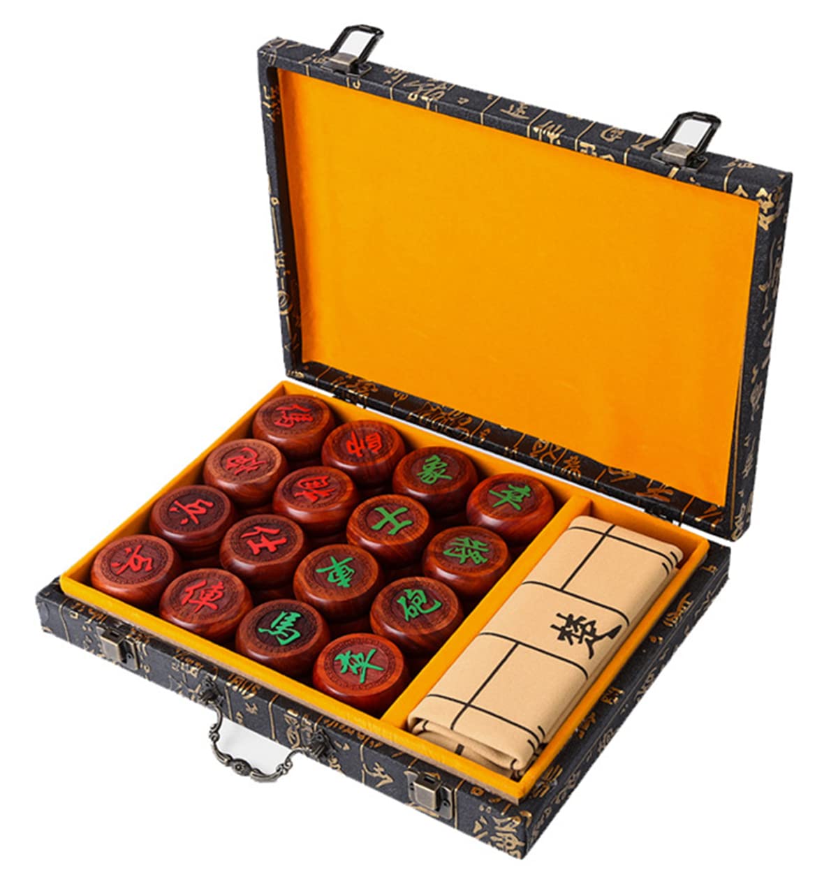 Premium Luxury Sandalwood Chinese Chess (Xiangqi) Set with Leather Box - Handcrafted Blood Sandalwood Chess Pieces & Wooden Board (1.88