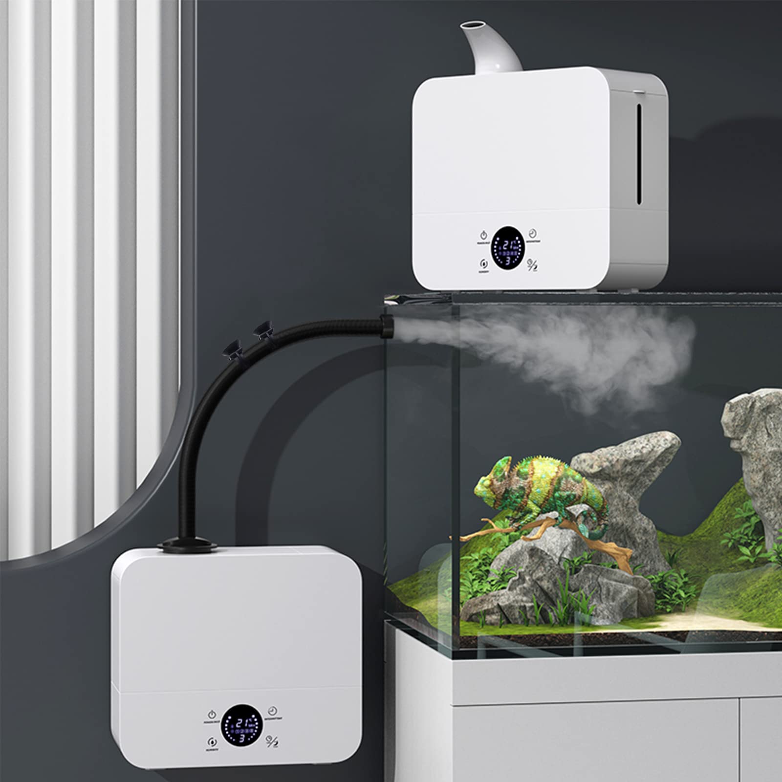 Smart Reptile Humidifier with Timer & Remote Control - 2.5L Wall Mount/Desktop Fogger for Vivariums, Terrariums & Amphibian Habitats | Perfect for Bedroom, Office or Reptile Enclosures | 8-Hour Auto Shutoff