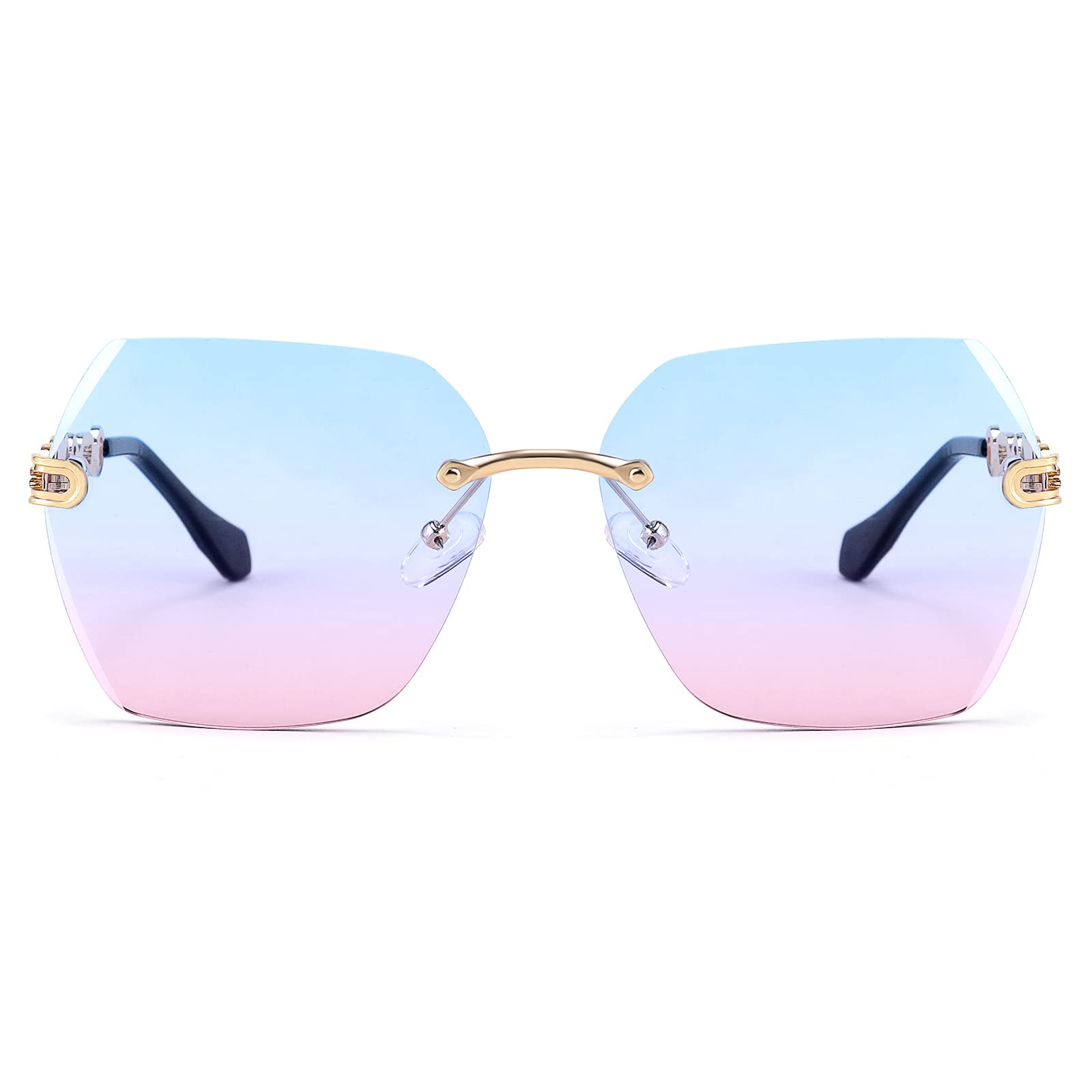 FEISEDY Women's Rimless Hexagonal Sunglasses with Gradient Lenses for Fashion Outfits