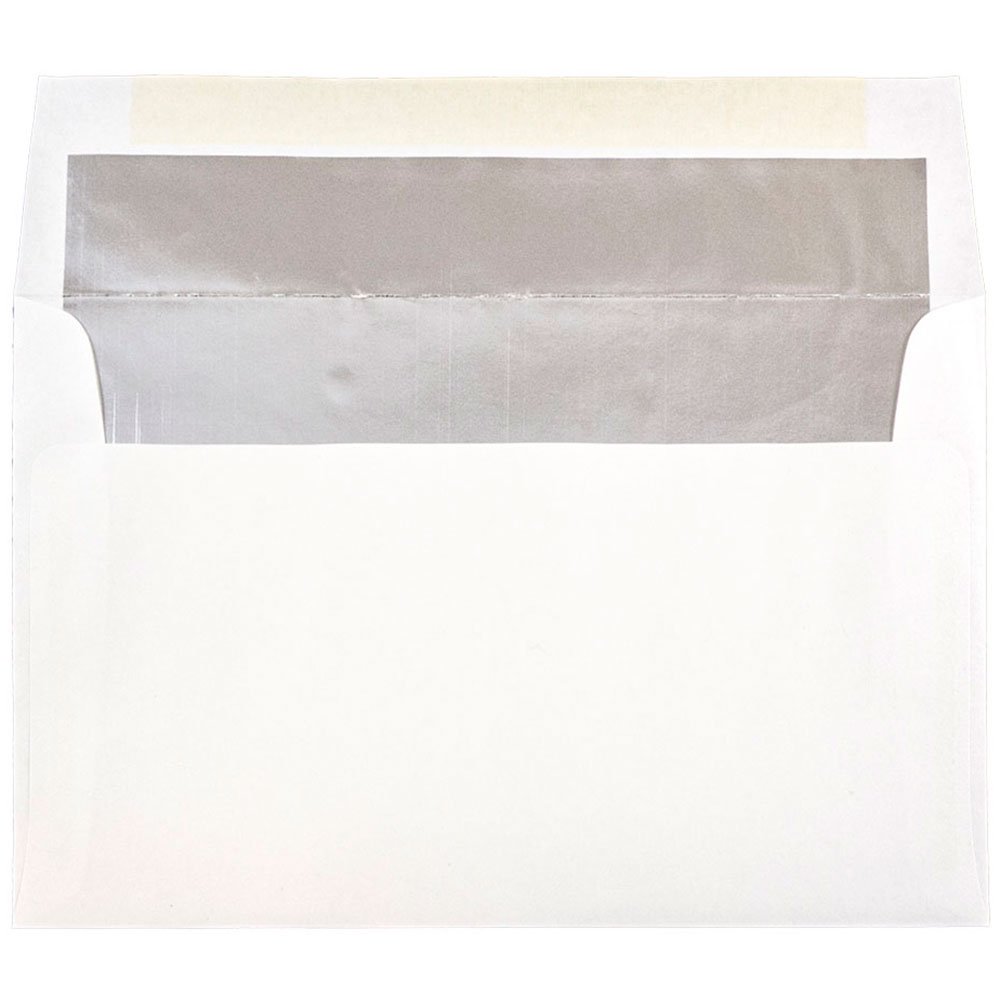 JAM PAPER A10 Foil Lined Invitation Envelopes 6x9.5 Inches - 250 Pack White with Silver Foil for Wedding, Birthday & Party Invitations - Premium Bulk Envelopes for Business & Events