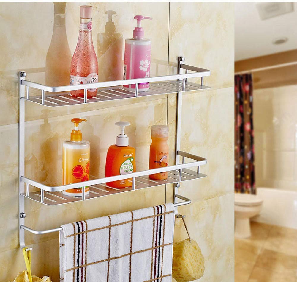 No-Drill Space Saving Aluminum Bathroom Shelf - 50cm Double Layer Multifunctional Organizer for Shower, Toiletries & Bathroom Storage