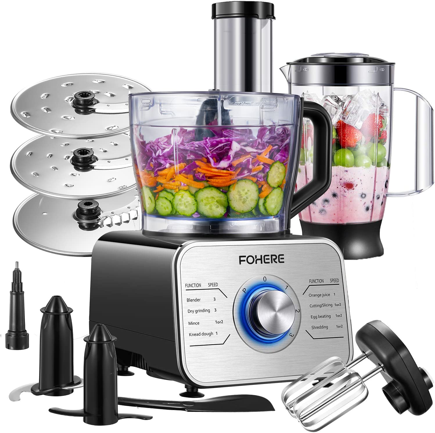FOHERE 3.5L Multifunctional Food Processor & Blender Combo - 3-Speed with 1.5L Jug for Blending, Dicing, Slicing, Shredding, Mincing & Pureeing - Perfect for Meal Prep, Smoothies & Home Cooking