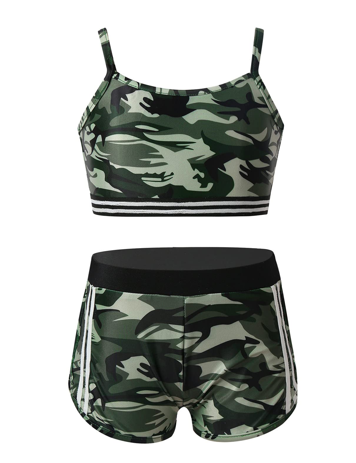 TiaoBug Girls' 2-Piece Swimsuit & Activewear Set - Crop Top & Shorts for Swimming, Dance, Sports, Gym, Yoga & Workout | Perfect for Beach, Pool & Fitness Activities