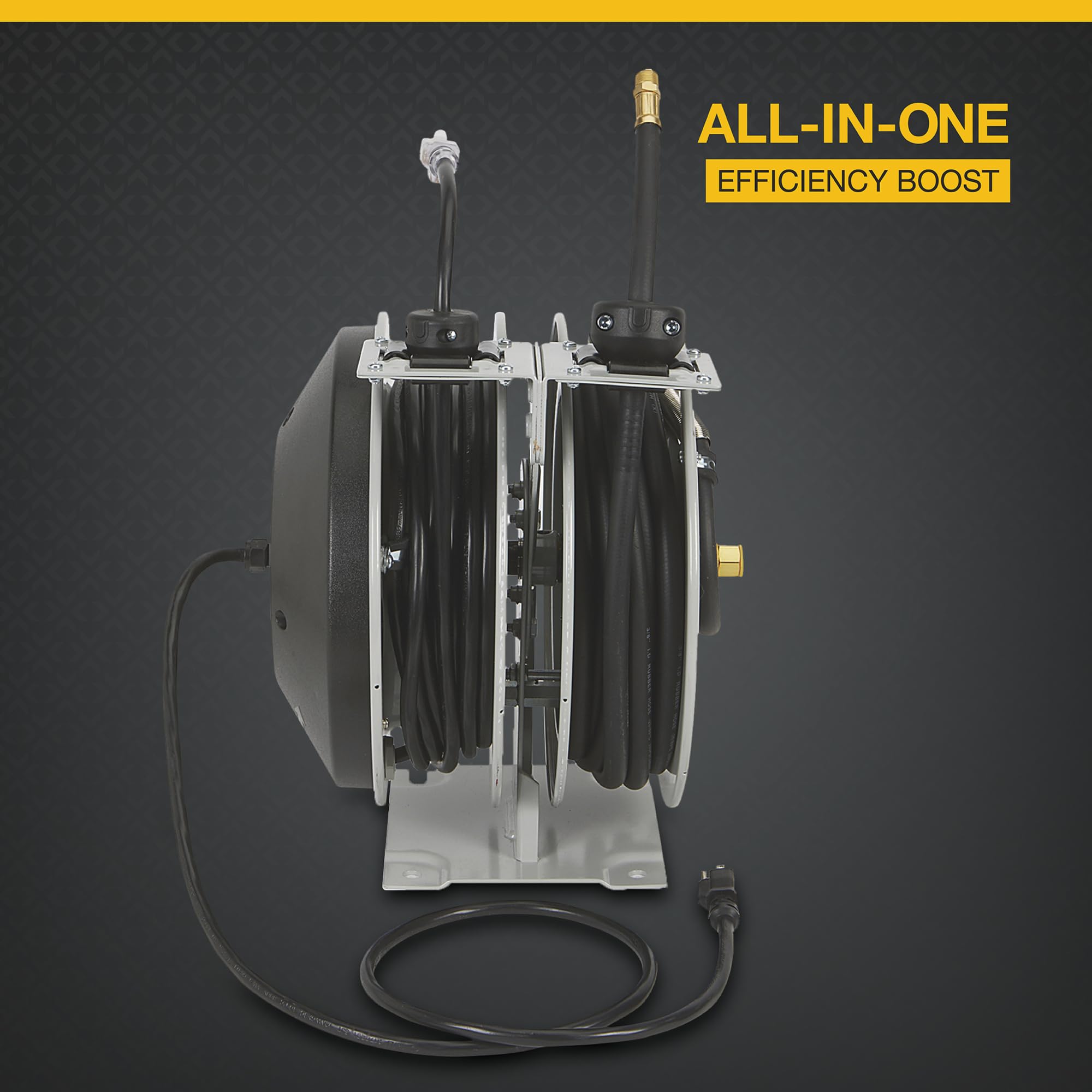 Klutch Combo Air and Electric Hose Reel - Heavy Duty Retractable Hose Storage for Garage, Workshop & Outdoor Use
