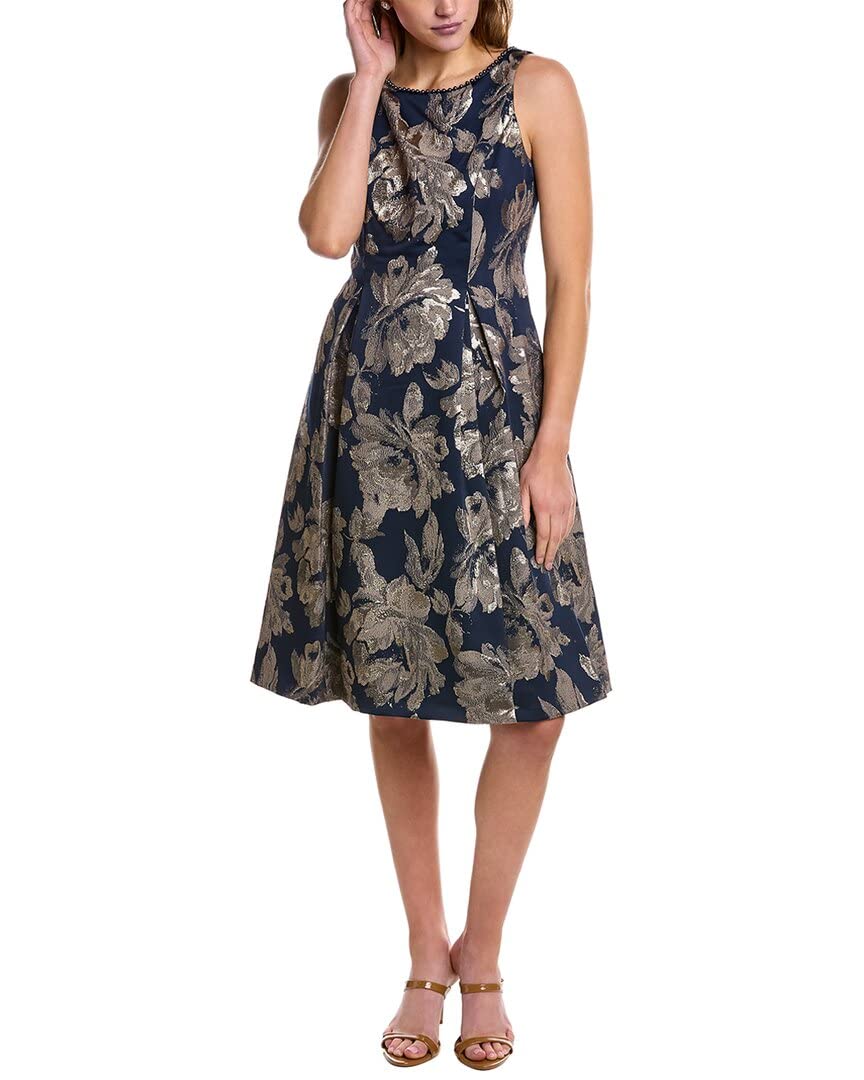 Adrianna Papell Women's Metallic Jacquard Cocktail Dress for Evening Parties, Weddings & Special Occasions | Elegant Formal Gown with Shimmering Fabric