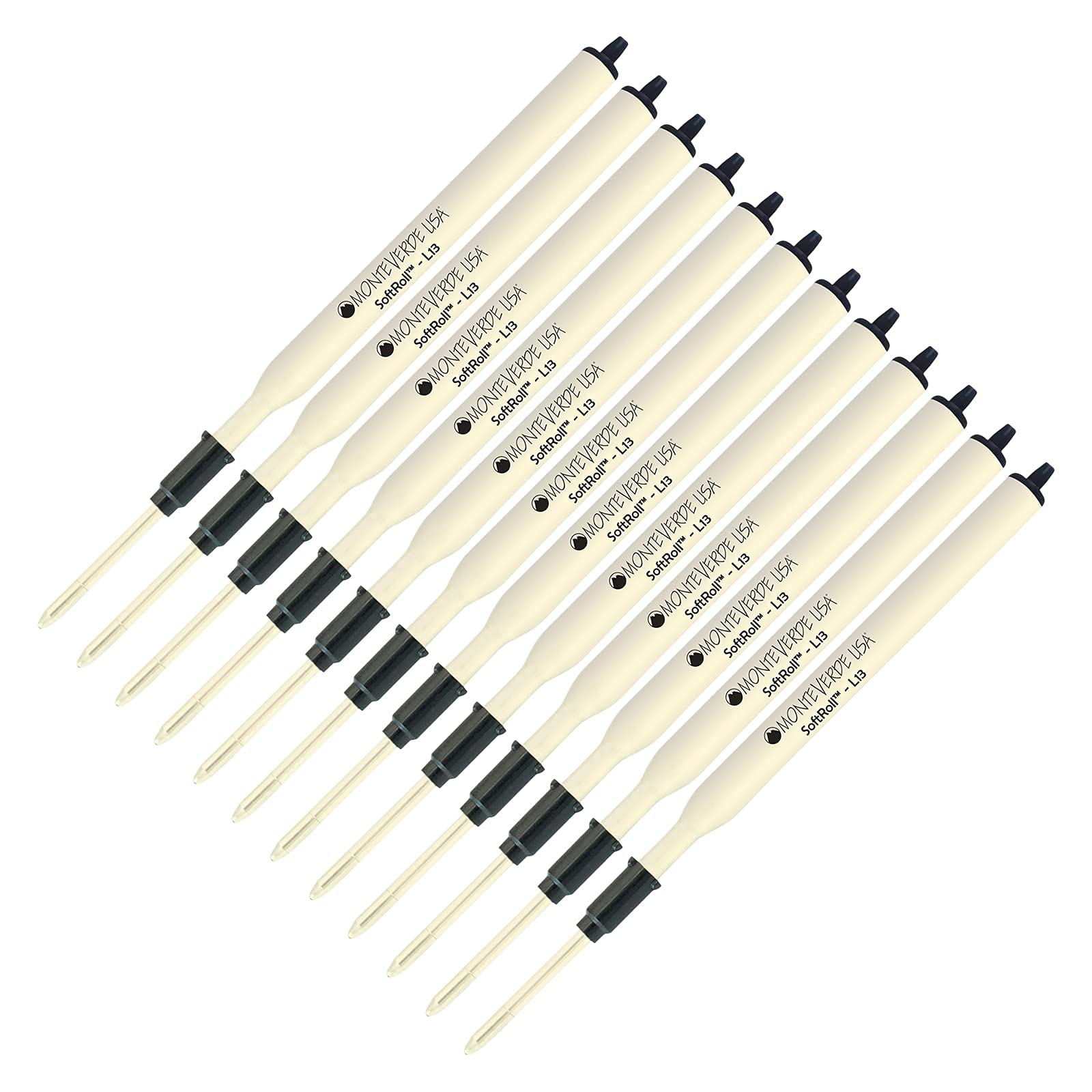 Monteverde Soft Roll Ballpoint Ink Refills 12-Pack - L13 Paste Ink Refills Compatible with Lamy Style Pens - Black Medium Tip 0.7mm - Perfect for Office, School & Everyday Writing Needs