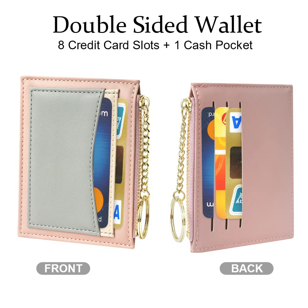 URAQT Slim Leather Credit Card Holder Wallet for Women - Minimalist Front Pocket Wallet with 5 Card Slots, Zipper Coin Purse & Keychain - RFID Blocking Card Protector | Perfect for Everyday Use, Travel & Gift Giving