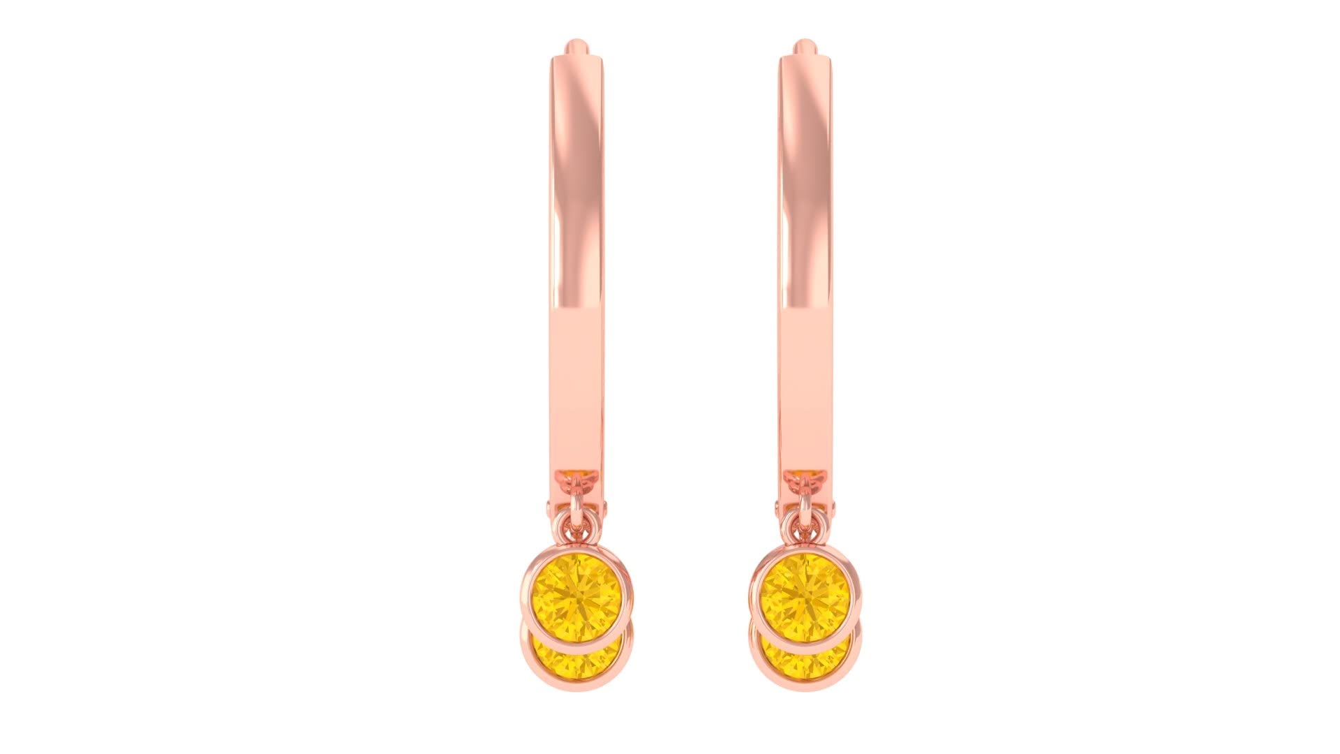 1 CT Yellow Sapphire Hoop Earrings for Women - 14K Solid Gold Bezel Set Drop Earrings with Three Stones, September Birthstone Jewelry | Perfect for Birthdays, Anniversaries & Special Occasions