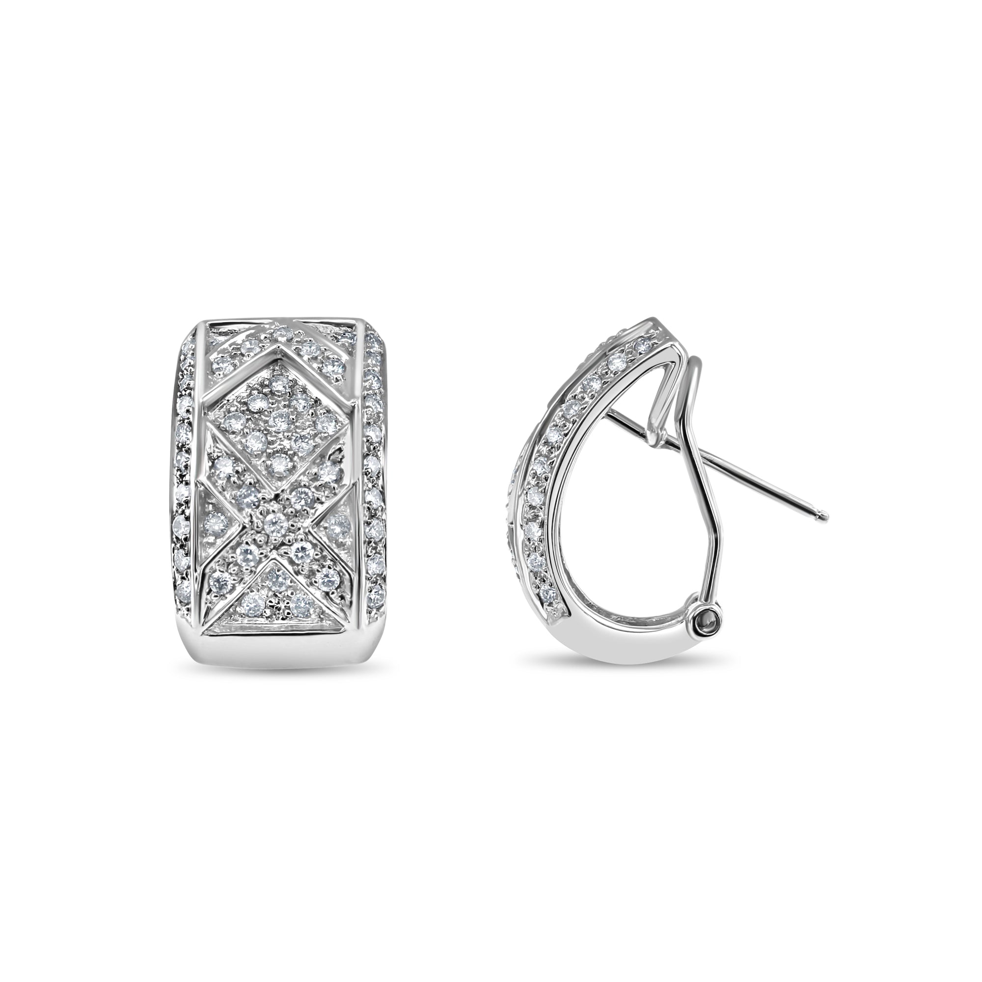 2 Carat Pave Diamond X Design Earrings in 14k White Gold - Elegant Wedding Jewelry & Anniversary Gift for Women
